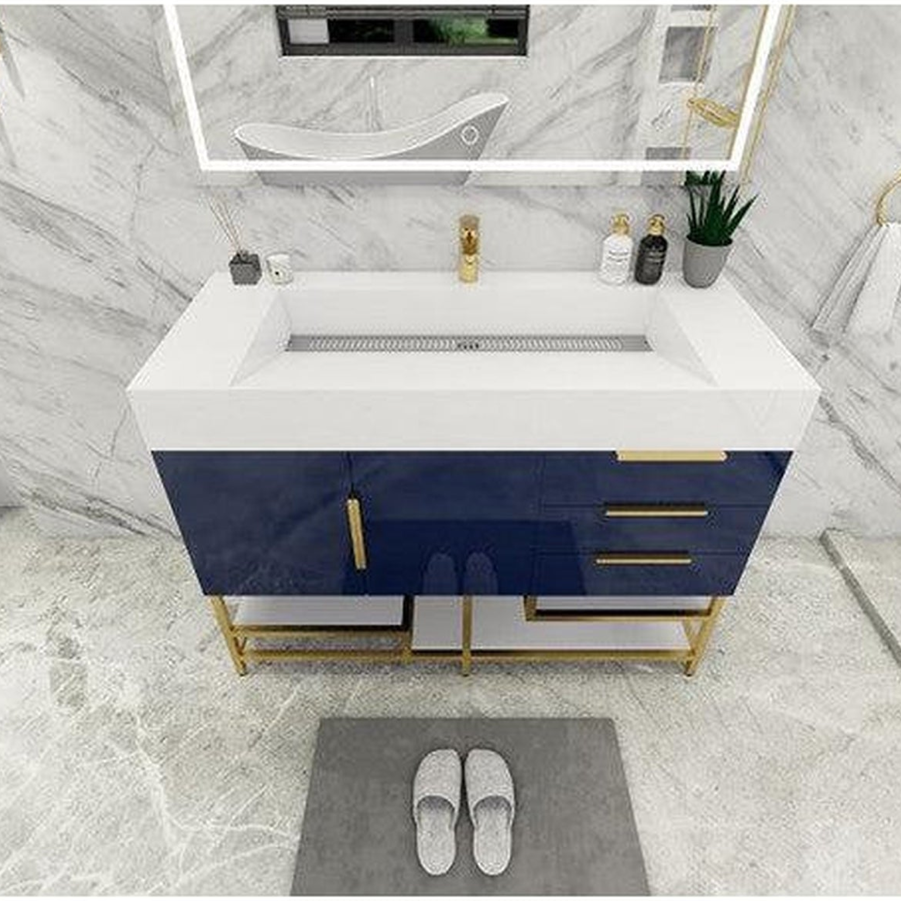Elara 48" High Gloss Night Blue Freestanding Vanity With Single Reinforced White Acrylic Sink