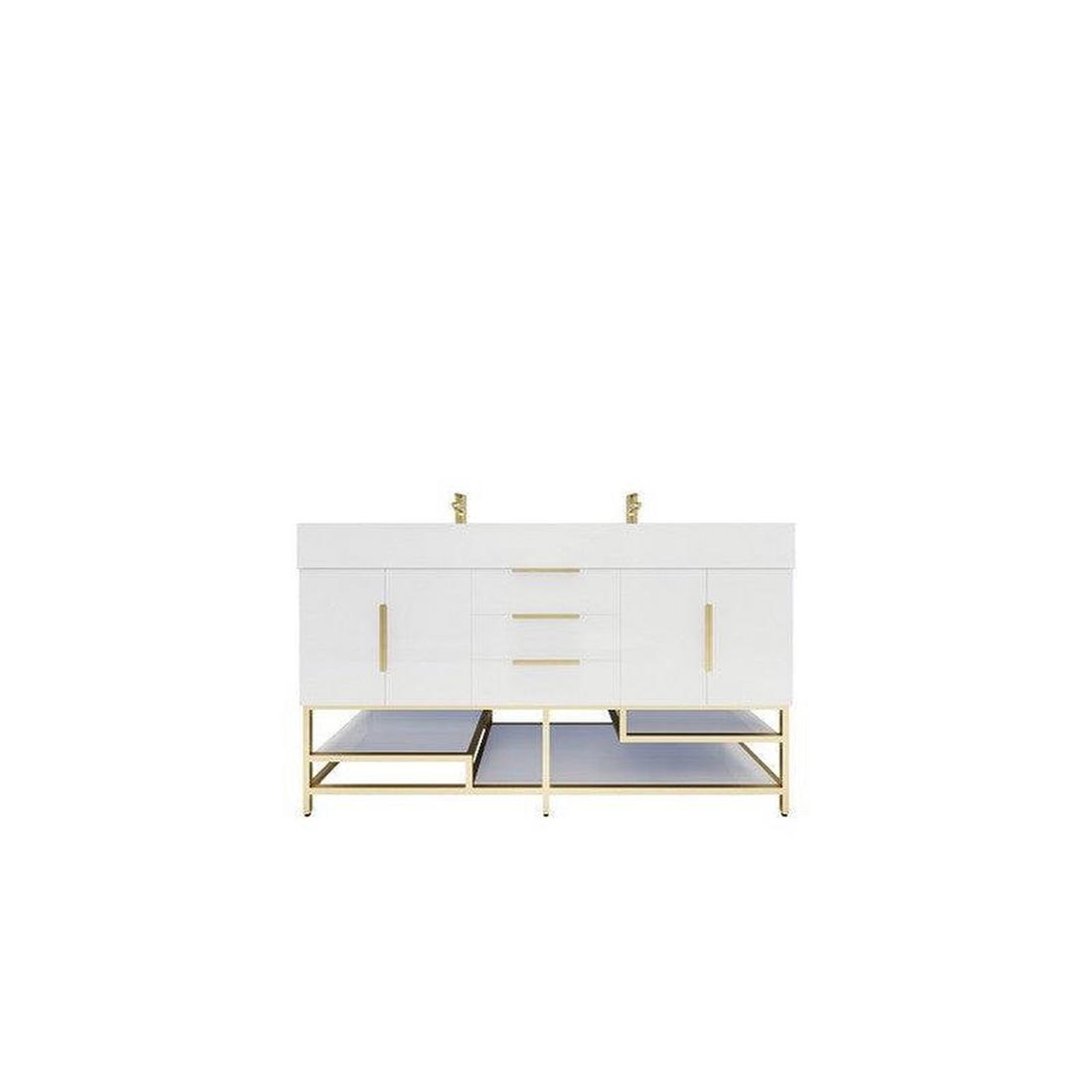 Elara 60" High Gloss White Freestanding Vanity With Double Reinforced White Acrylic Sinks