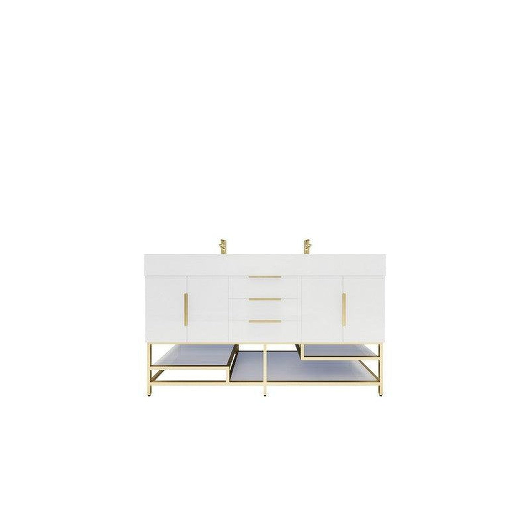 Elara 60" High Gloss White Freestanding Vanity With Double Reinforced White Acrylic Sinks