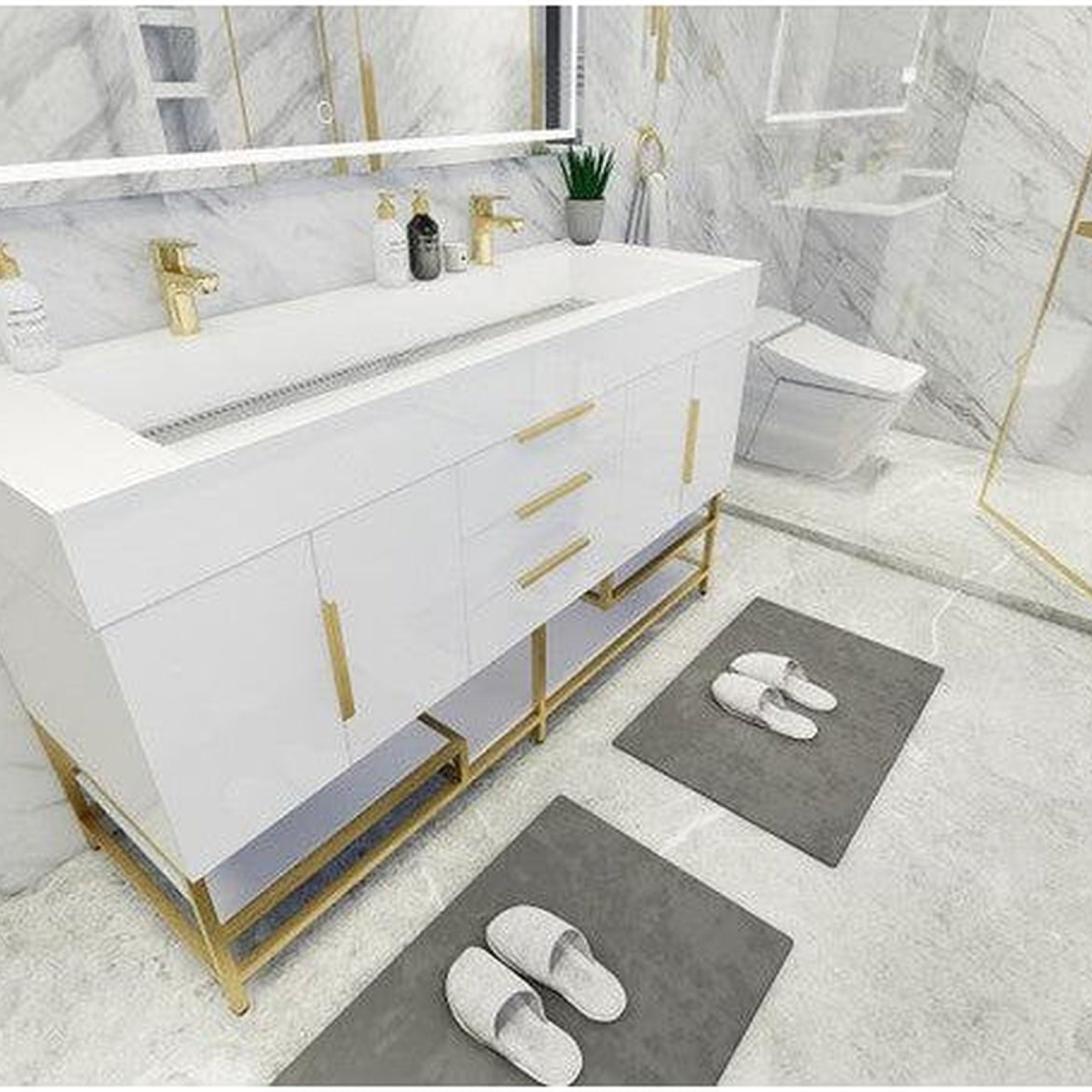 Elara 60" High Gloss White Freestanding Vanity With Double Reinforced White Acrylic Sinks