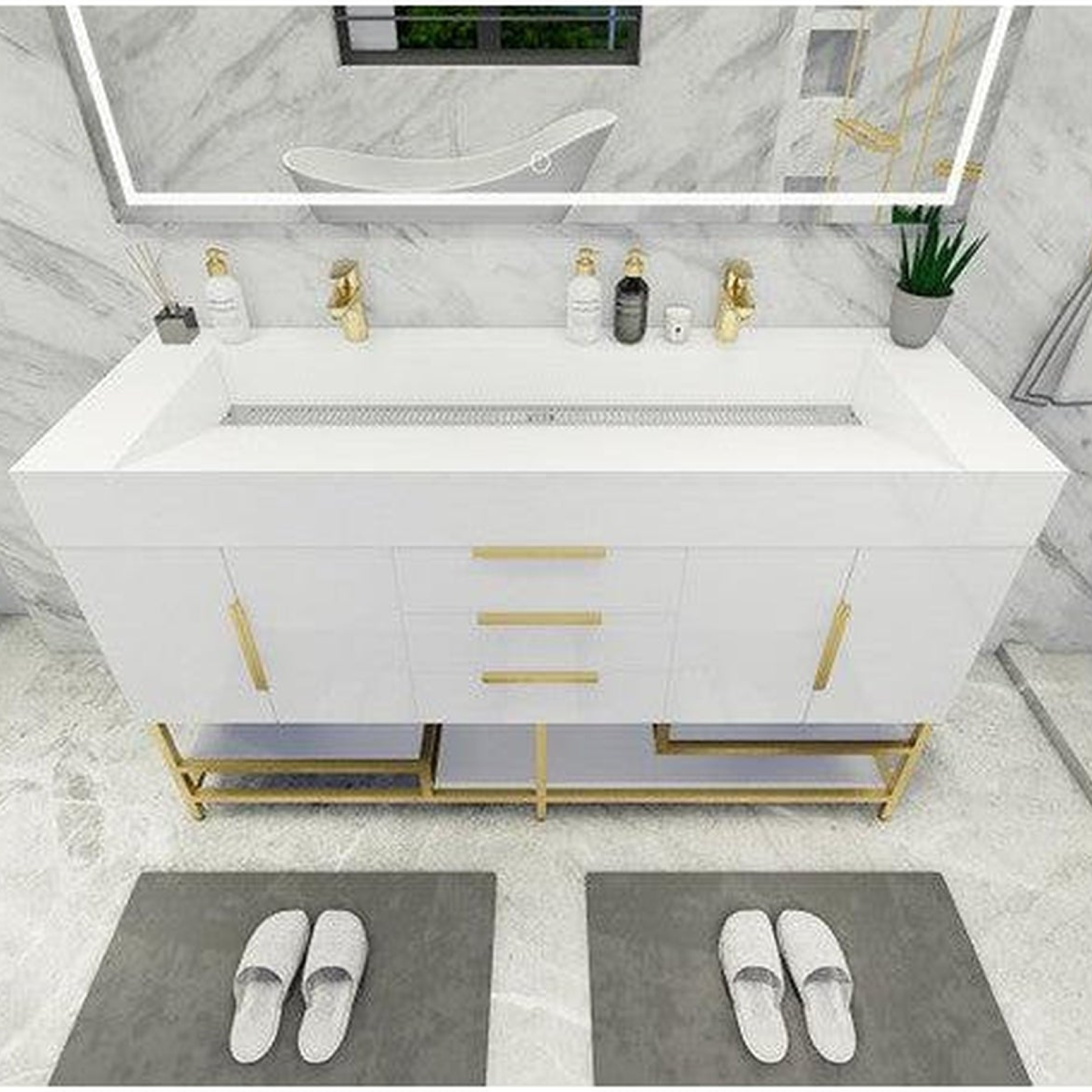 Elara 60" High Gloss White Freestanding Vanity With Double Reinforced White Acrylic Sinks