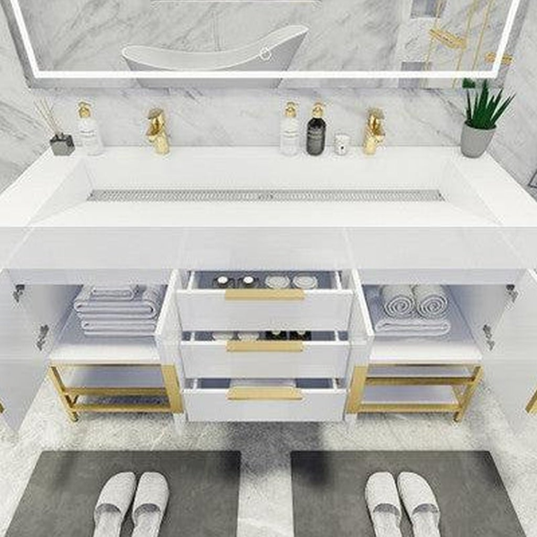 Elara 60" High Gloss White Freestanding Vanity With Double Reinforced White Acrylic Sinks