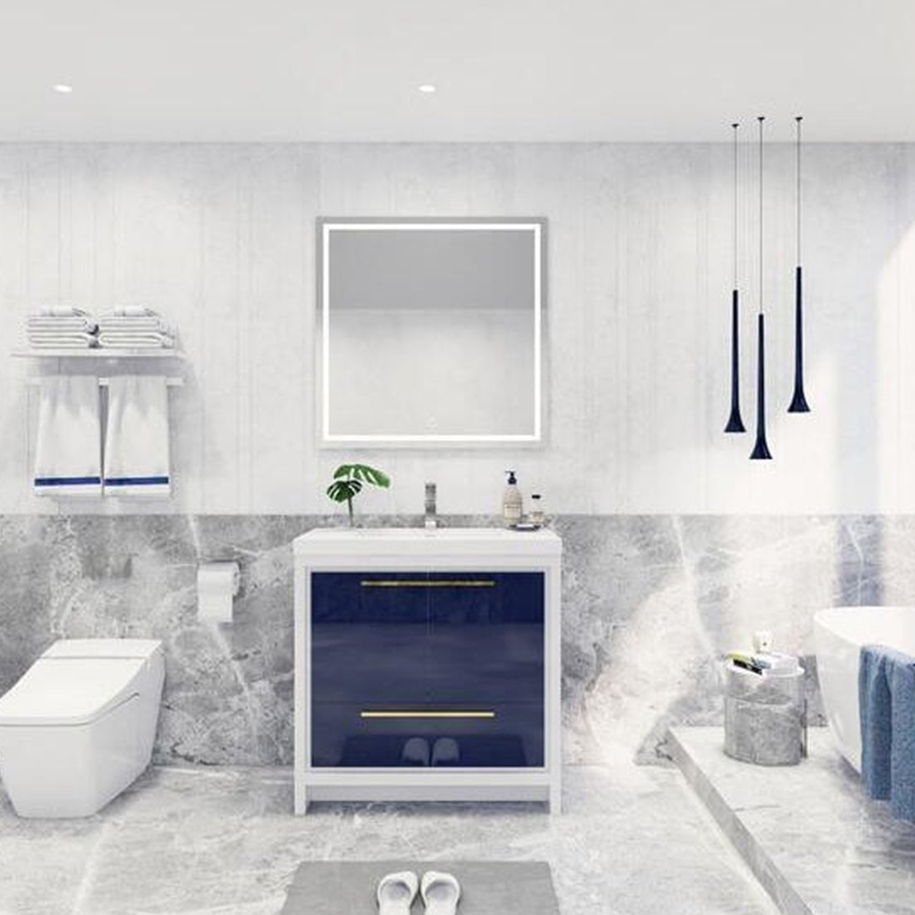 Amara 36" High Gloss Night Blue Freestanding Vanity With Single Reinforced White Acrylic Sink