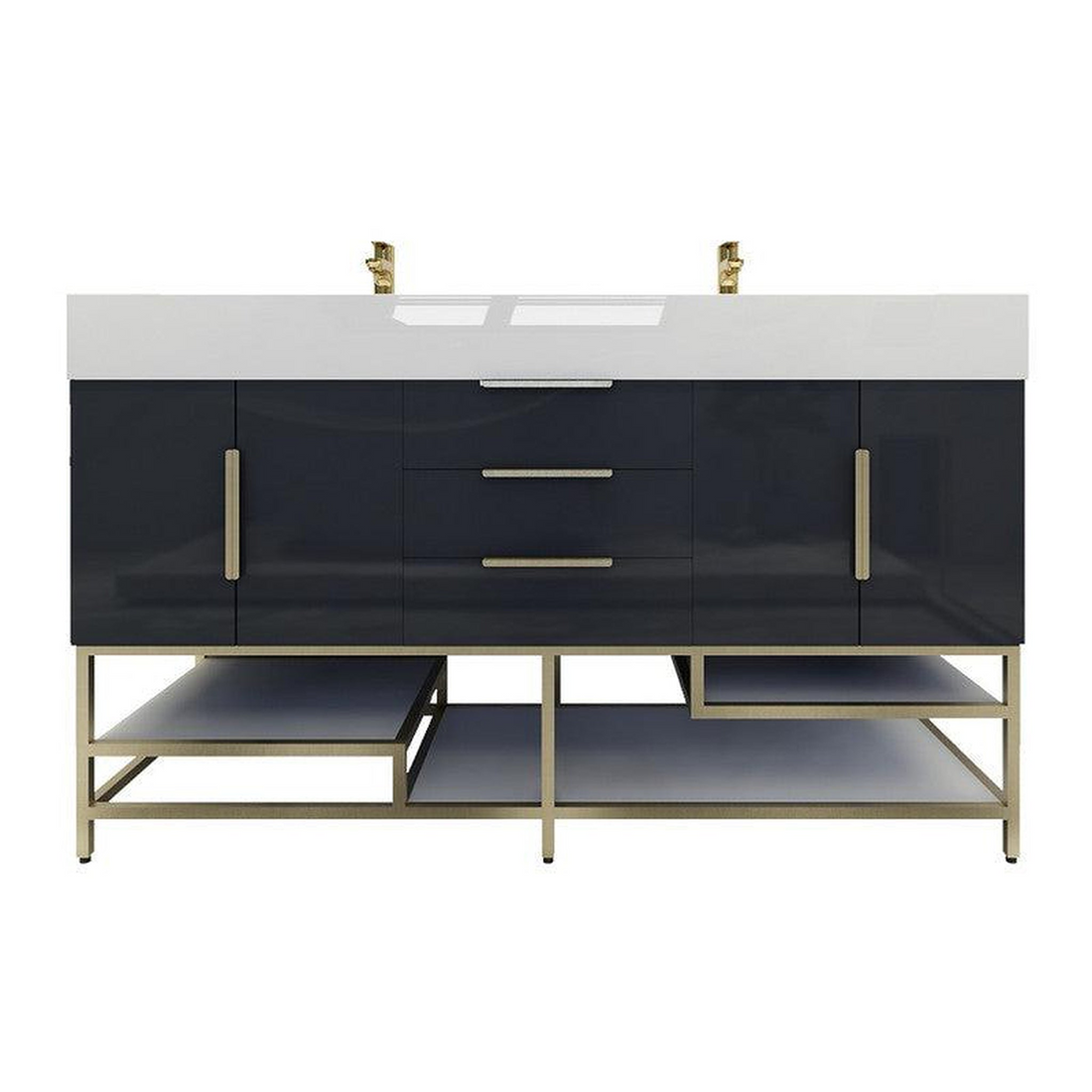 Elara 60" High Gloss Gray Freestanding Vanity With Double Reinforced White Acrylic Sinks