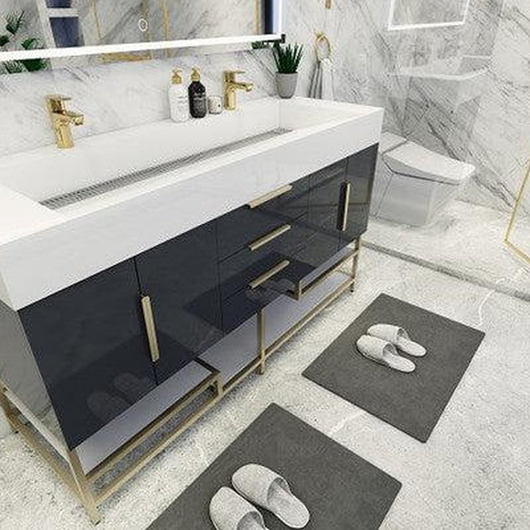Elara 60" High Gloss Gray Freestanding Vanity With Double Reinforced White Acrylic Sinks