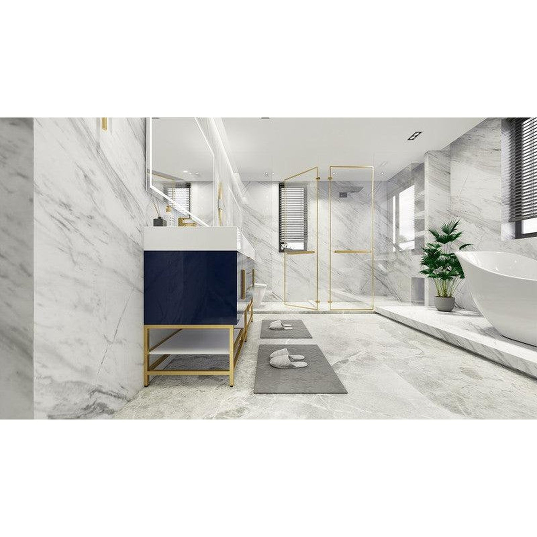 Elara 60" High Gloss Night Blue Freestanding Vanity With Double Reinforced White Acrylic Sinks