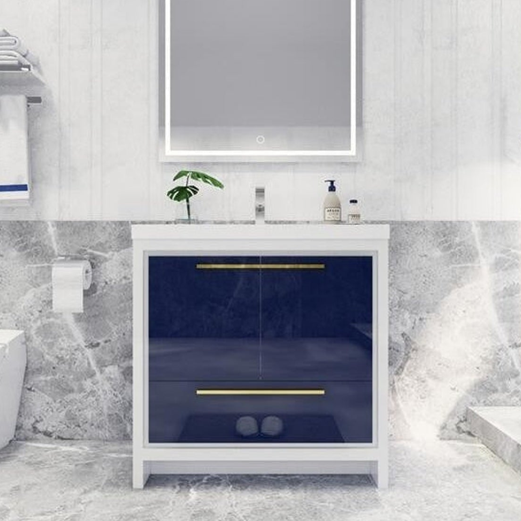 Amara 36" High Gloss Night Blue Freestanding Vanity With Single Reinforced White Acrylic Sink