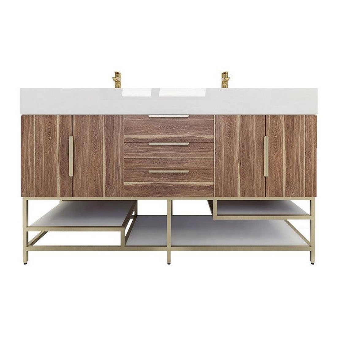 Elara 60" White Oak Freestanding Vanity With Double Reinforced White Acrylic Sinks