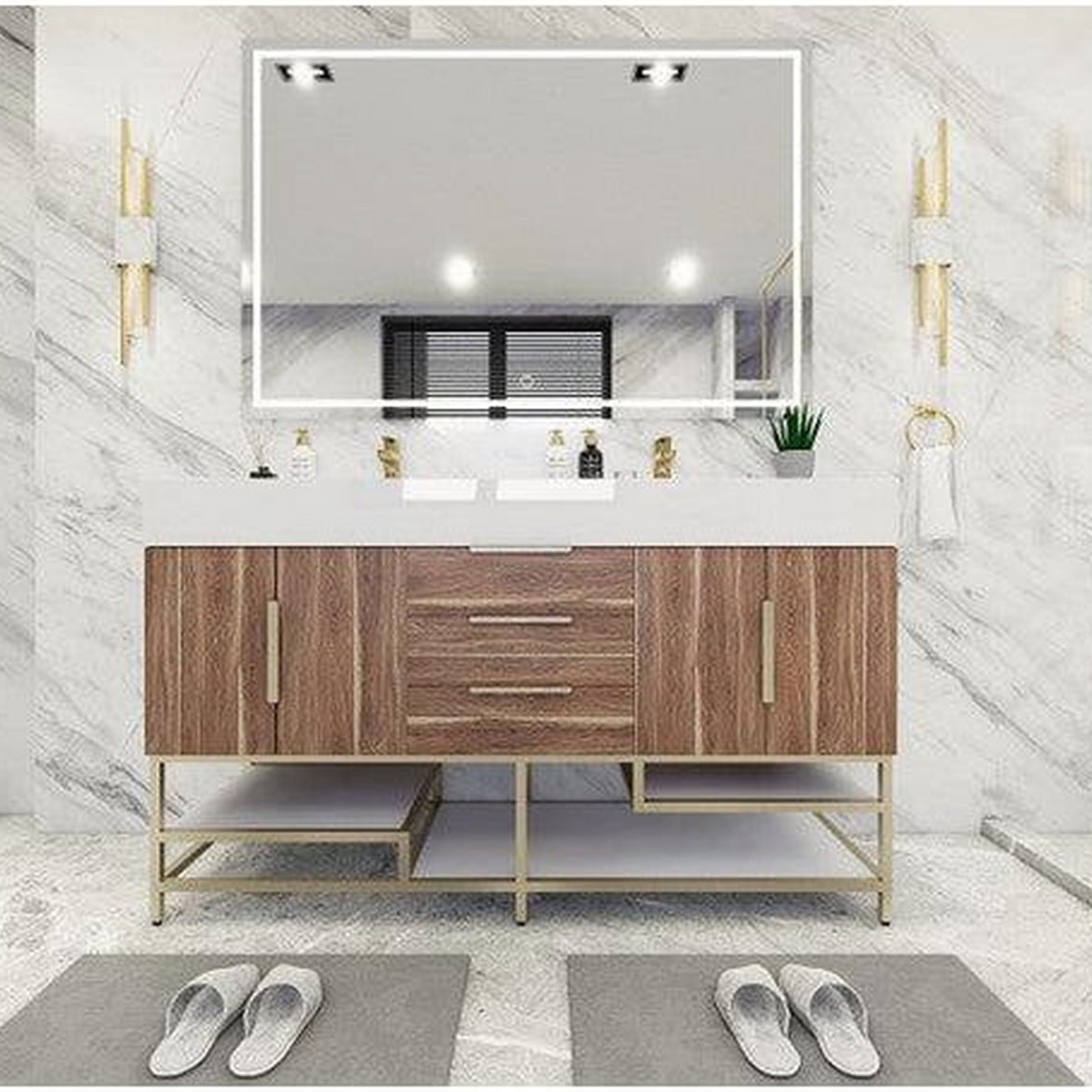 Elara 60" White Oak Freestanding Vanity With Double Reinforced White Acrylic Sinks