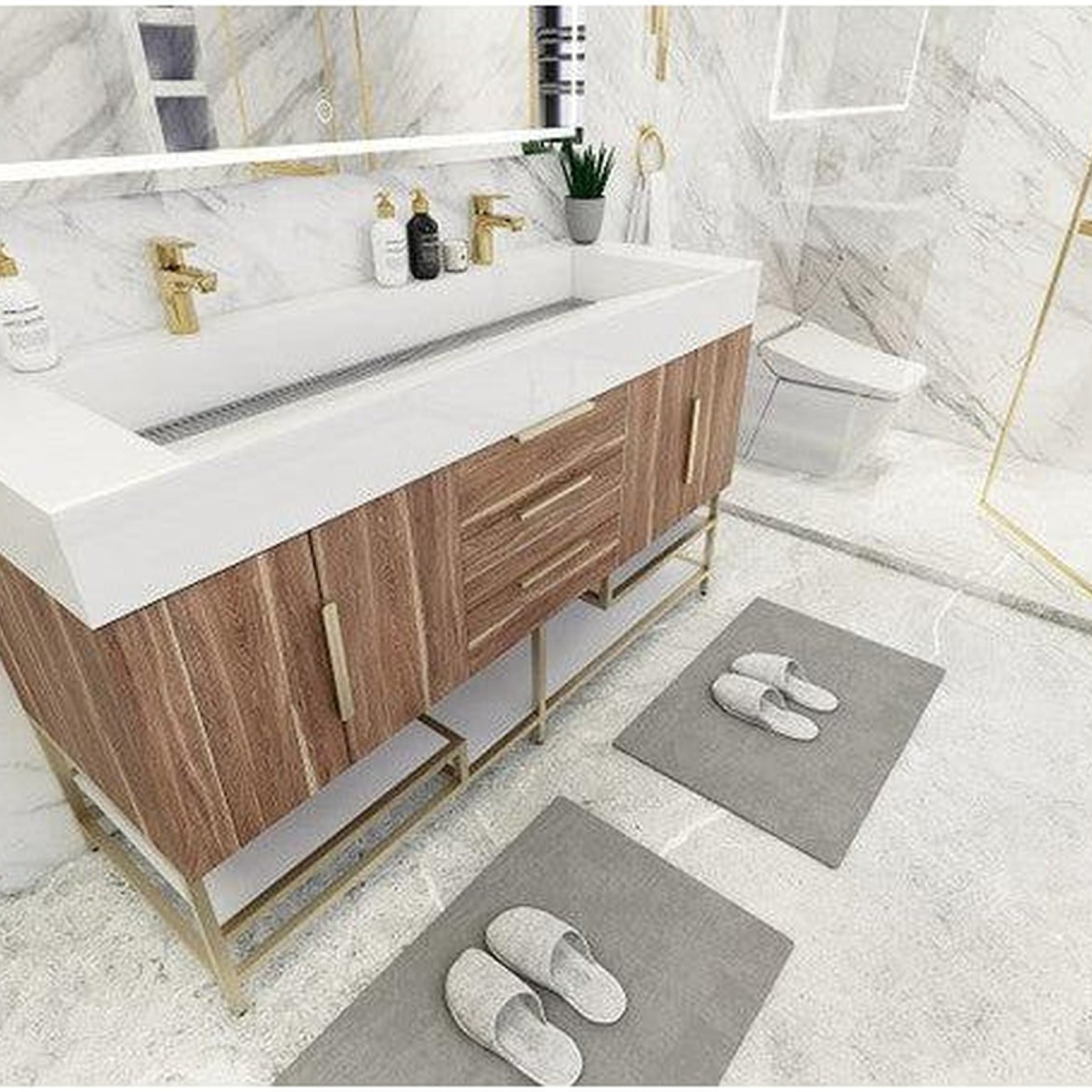 Elara 60" White Oak Freestanding Vanity With Double Reinforced White Acrylic Sinks
