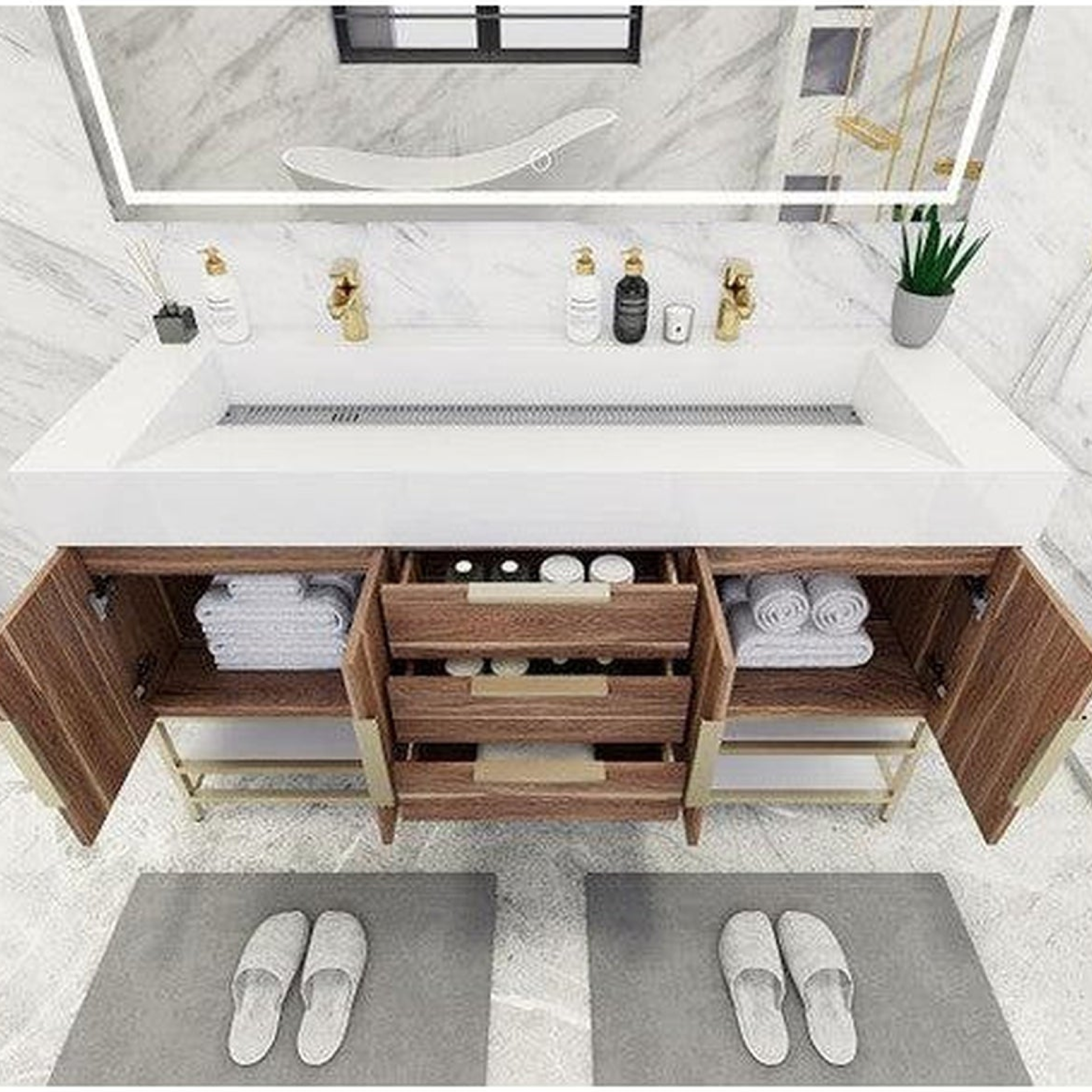 Elara 60" White Oak Freestanding Vanity With Double Reinforced White Acrylic Sinks
