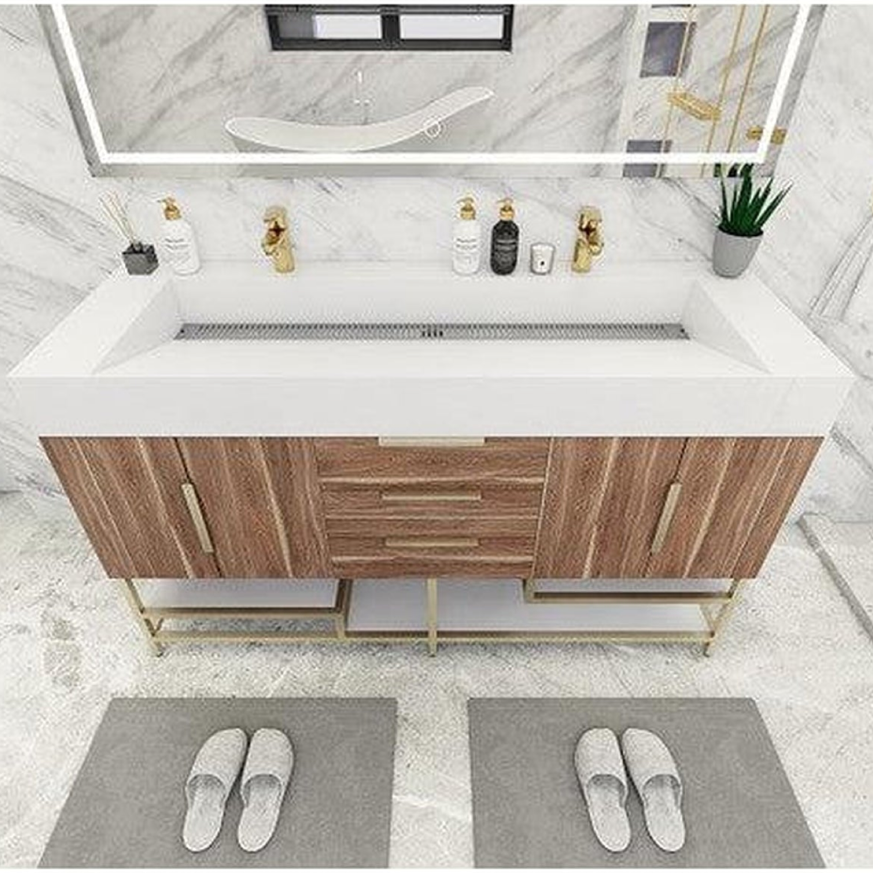 Elara 60" White Oak Freestanding Vanity With Double Reinforced White Acrylic Sinks