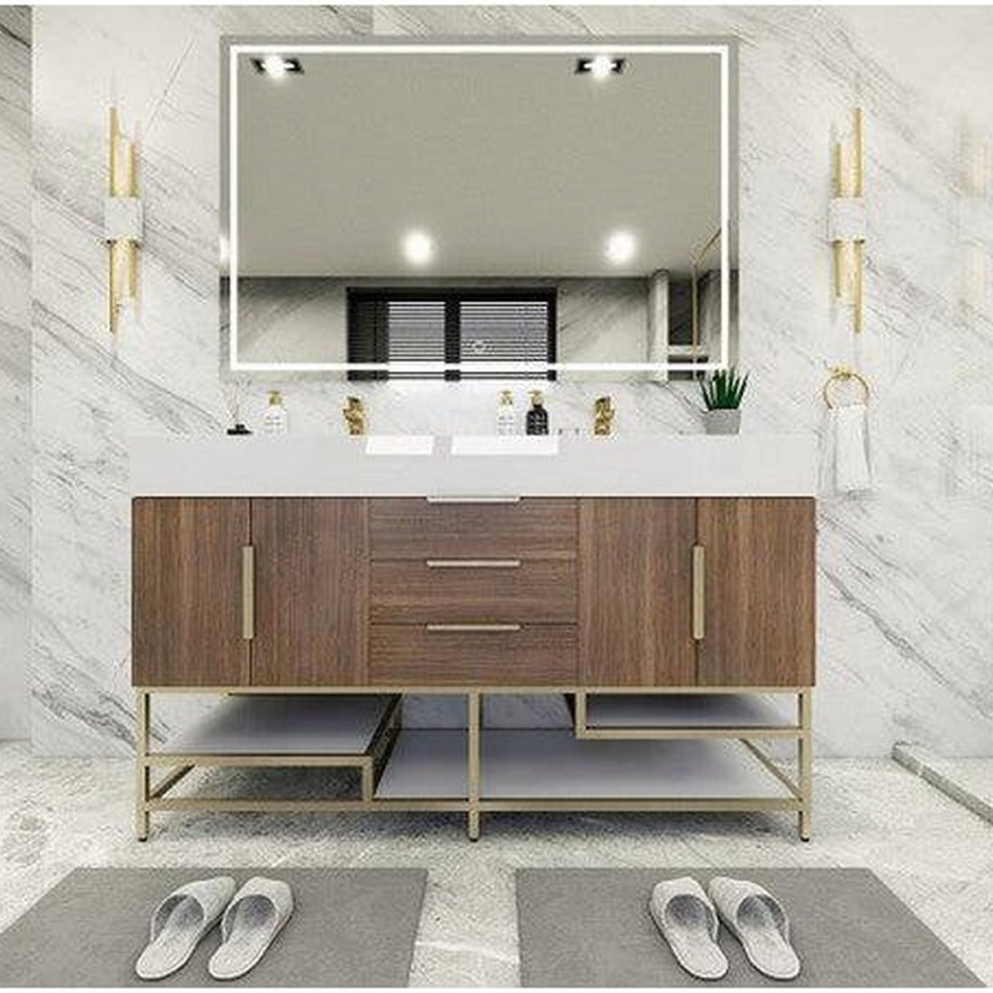 Elara 60" Rosewood Freestanding Vanity With Double Reinforced White Acrylic Sinks