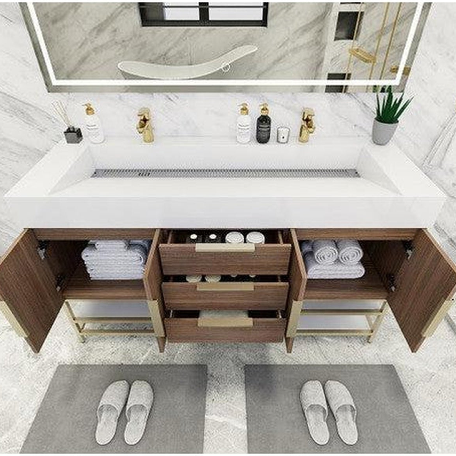 Elara 60" Rosewood Freestanding Vanity With Double Reinforced White Acrylic Sinks