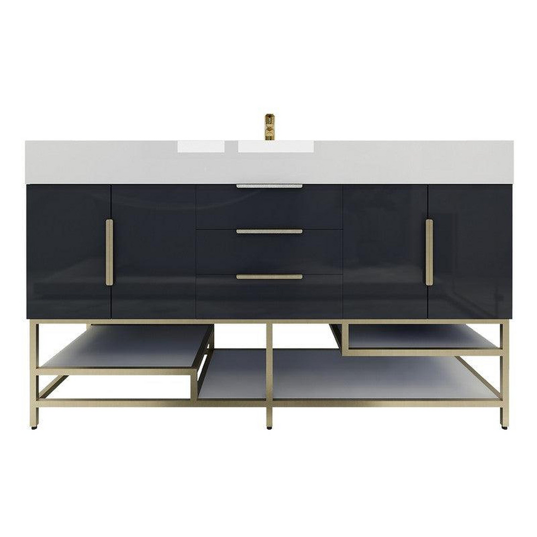 Elara 60" High Gloss Gray Freestanding Vanity With Single Reinforced White Acrylic Sink