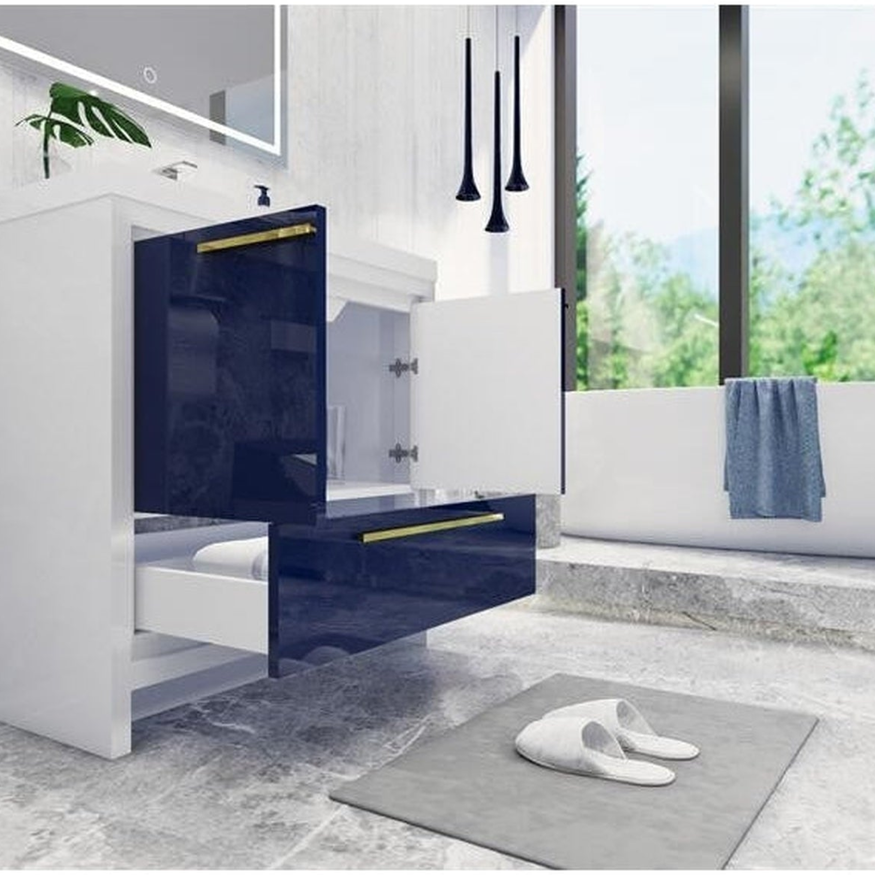 Amara 36" High Gloss Night Blue Freestanding Vanity With Single Reinforced White Acrylic Sink