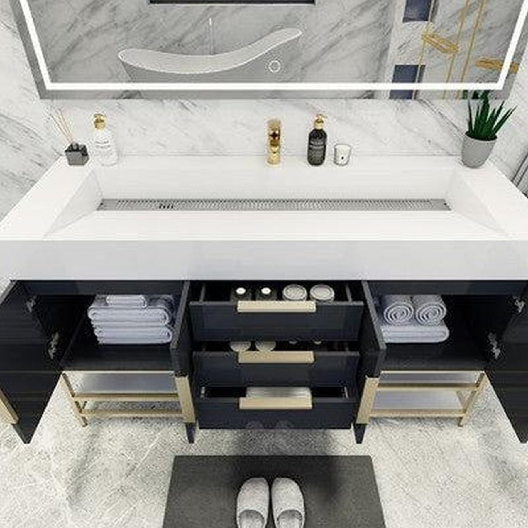 Elara 60" High Gloss Gray Freestanding Vanity With Single Reinforced White Acrylic Sink