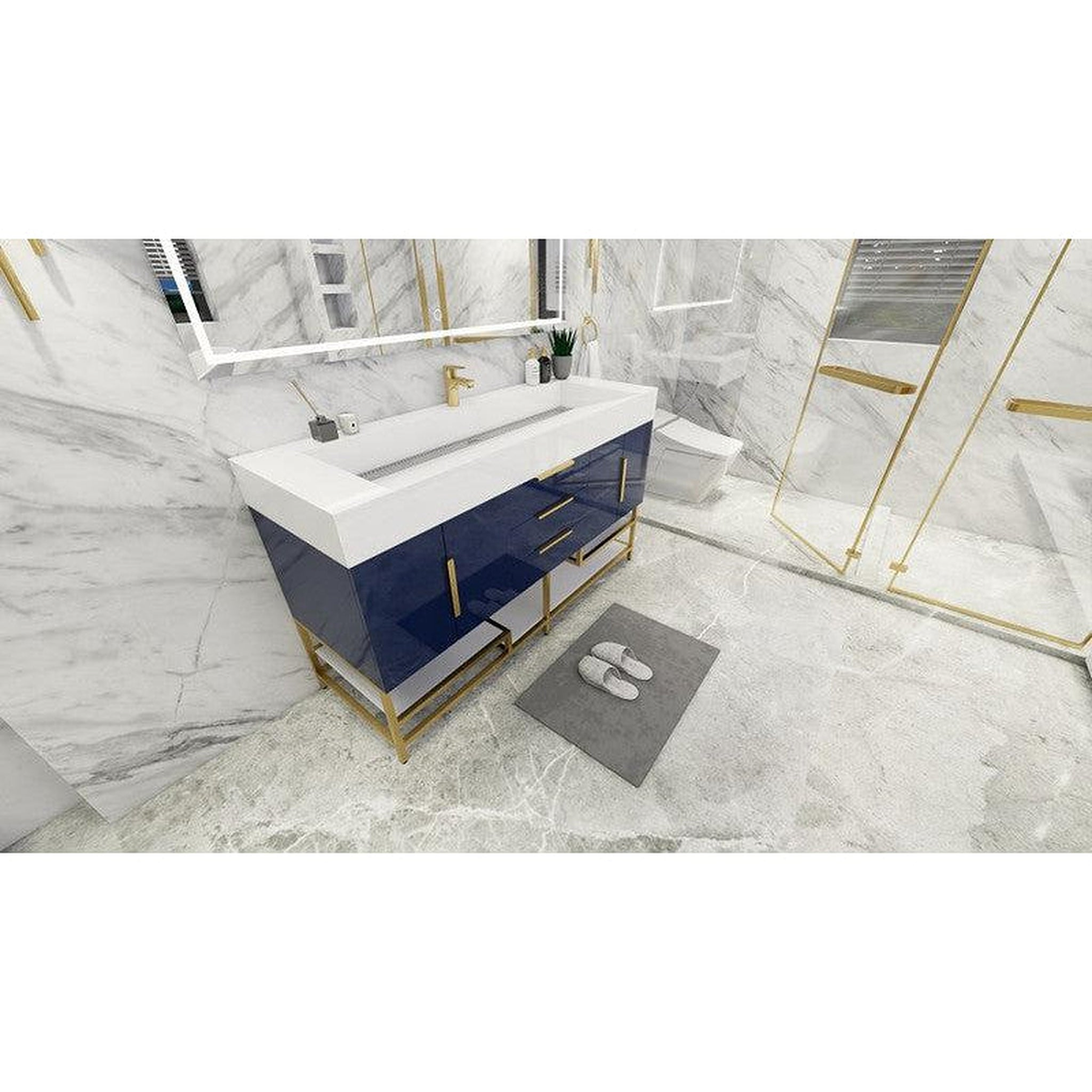 Elara 60" High Gloss Night Blue Freestanding Vanity With Single Reinforced White Acrylic Sink
