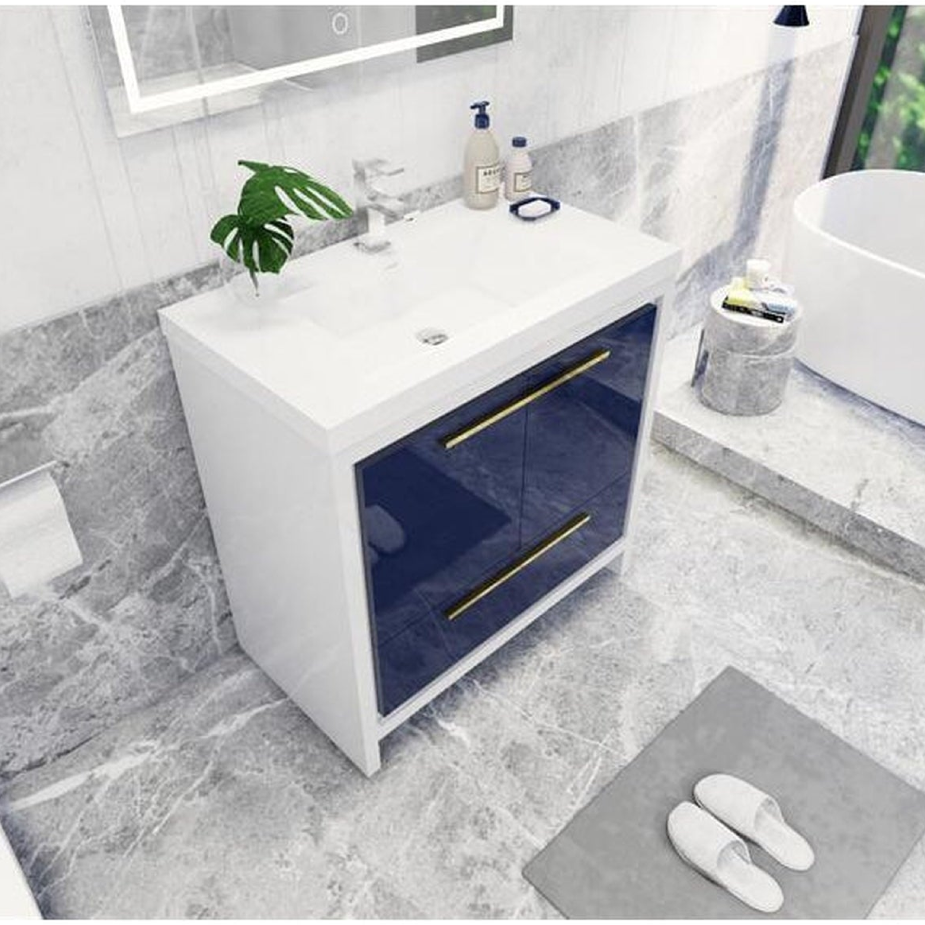 Amara 36" High Gloss Night Blue Freestanding Vanity With Single Reinforced White Acrylic Sink