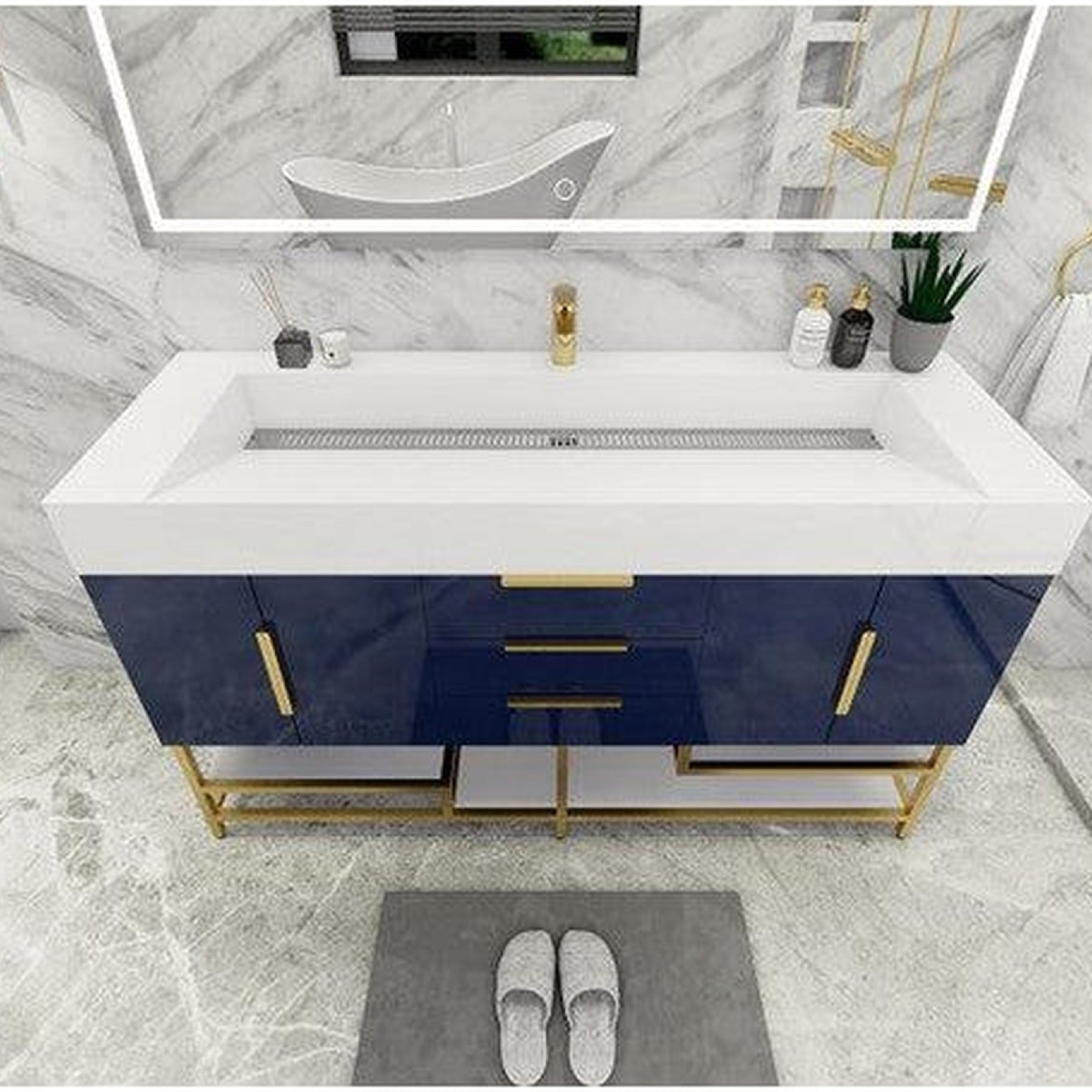 Elara 60" High Gloss Night Blue Freestanding Vanity With Single Reinforced White Acrylic Sink
