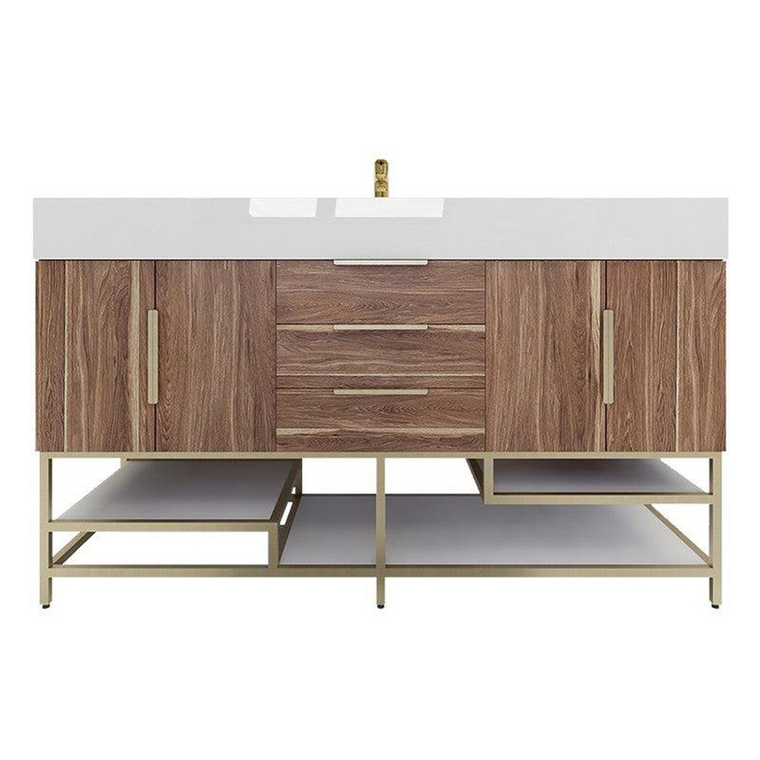 Elara 60" White Oak Freestanding Vanity With Single Reinforced White Acrylic Sink