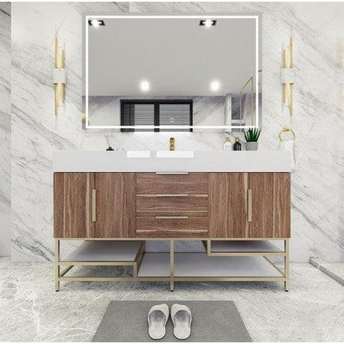 Elara 60" White Oak Freestanding Vanity With Single Reinforced White Acrylic Sink