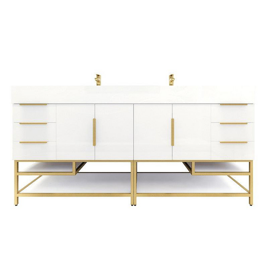 Elara 72" High Gloss White Freestanding Vanity With Double Reinforced White Acrylic Sinks