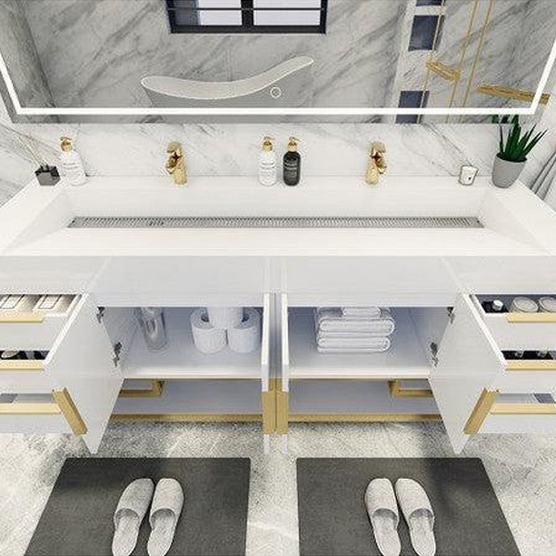 Elara 72" High Gloss White Freestanding Vanity With Double Reinforced White Acrylic Sinks