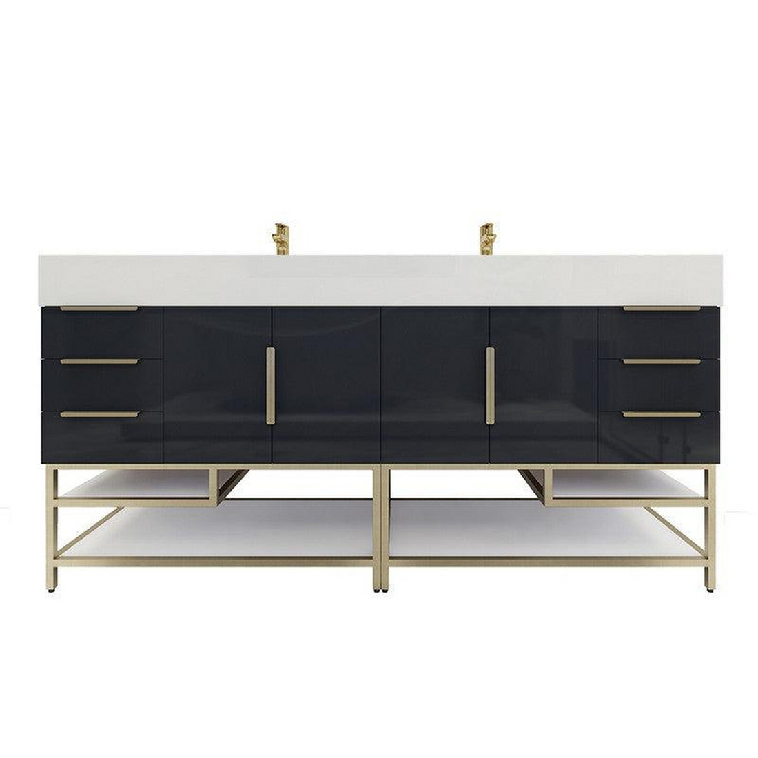 Elara 72" High Gloss Gray Freestanding Vanity With Double Reinforced White Acrylic Sinks