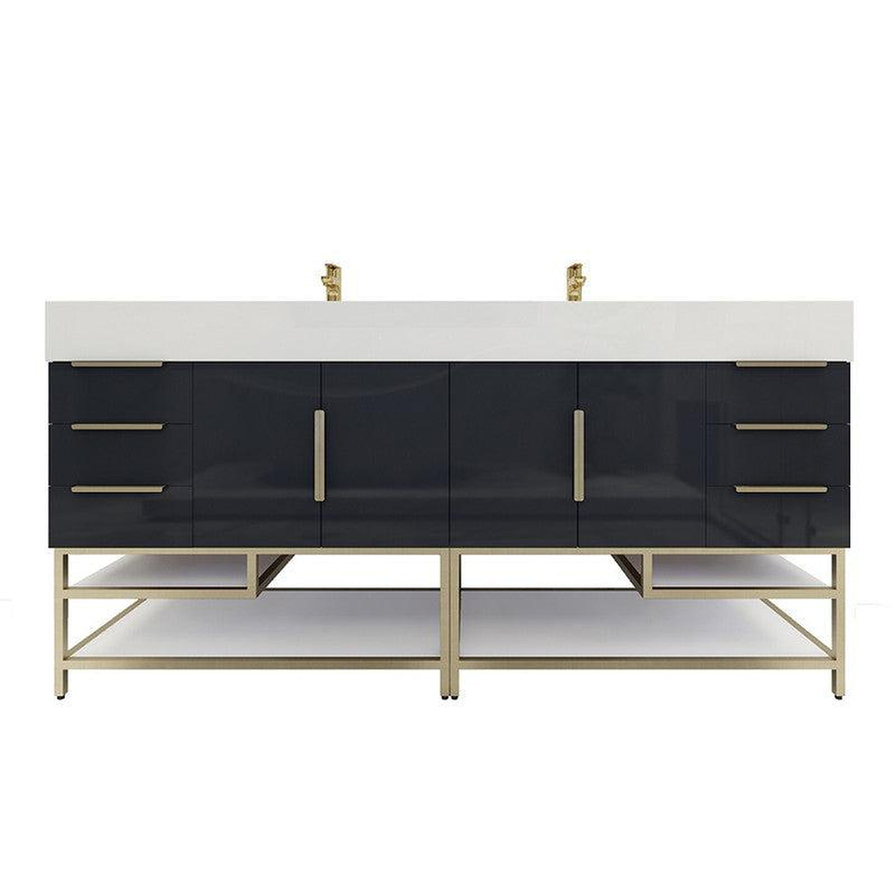 Elara 72" High Gloss Gray Freestanding Vanity With Double Reinforced White Acrylic Sinks