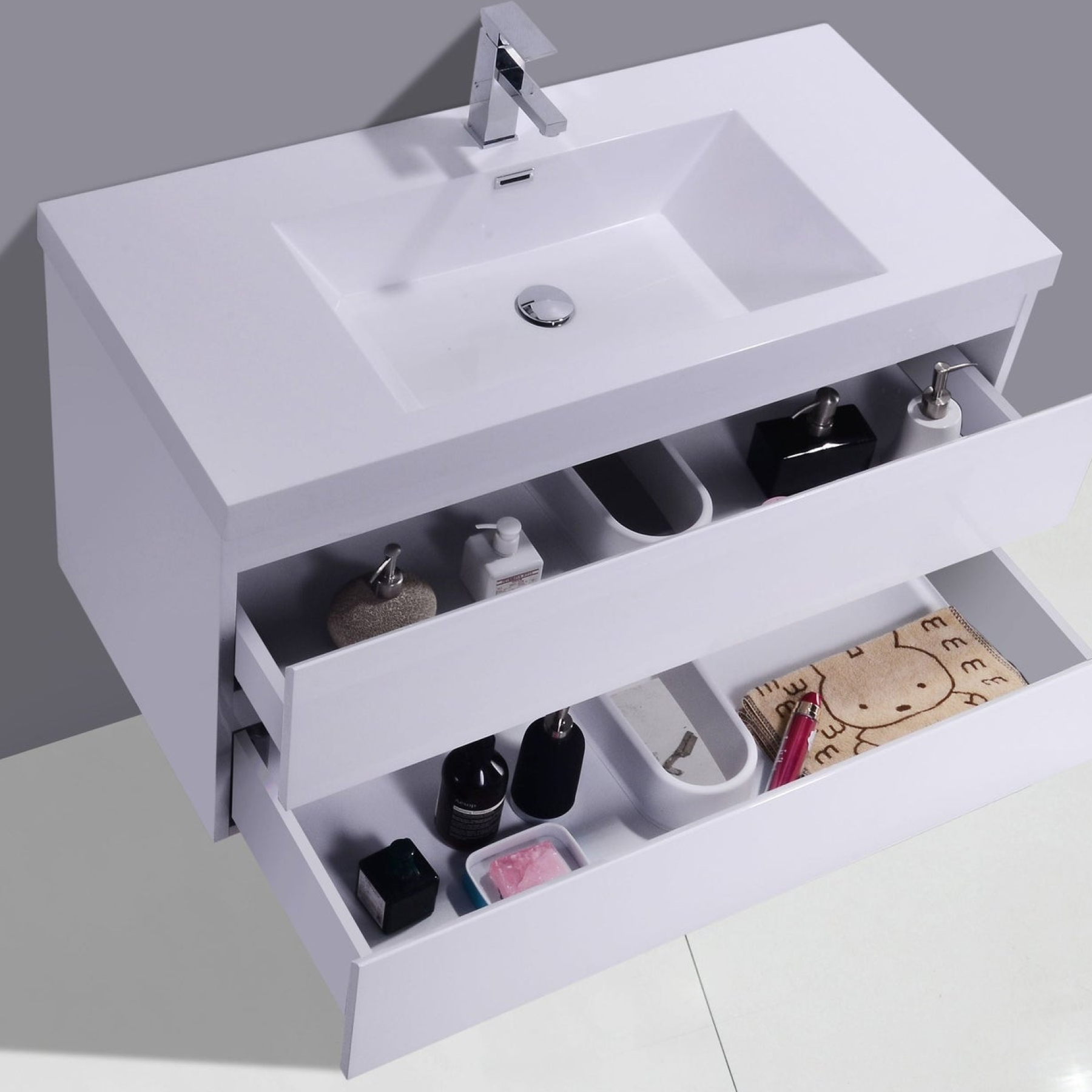 Boho Elegance 42" High Gloss White Wall-Mounted Vanity With Single Reinforced White Acrylic Sink