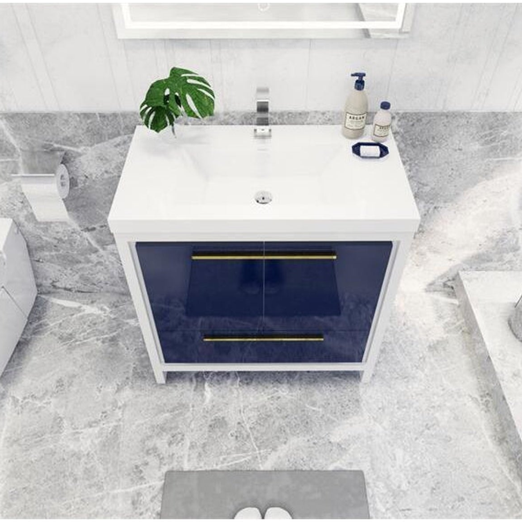 Amara 36" High Gloss Night Blue Freestanding Vanity With Single Reinforced White Acrylic Sink
