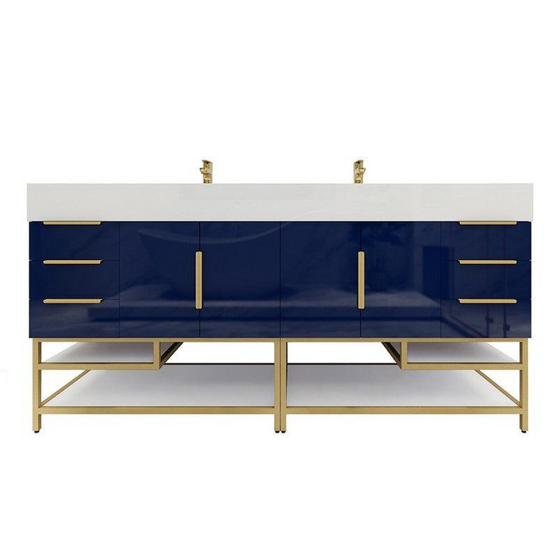 Elara 72" High Gloss Night Blue Freestanding Vanity With Double Reinforced White Acrylic Sinks