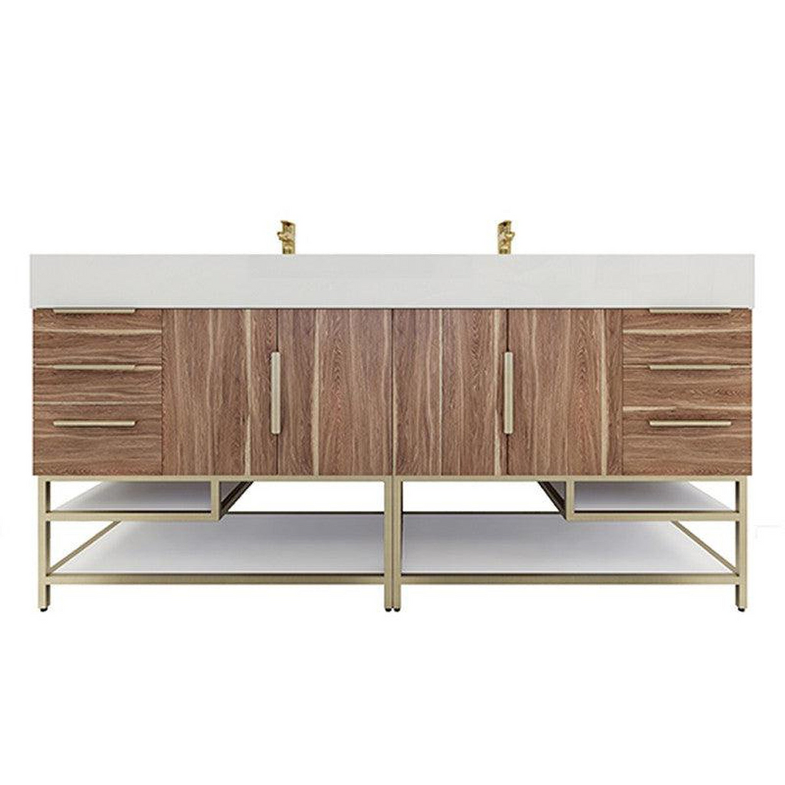 Elara 72" White Oak Freestanding Vanity With Double Reinforced White Acrylic Sinks