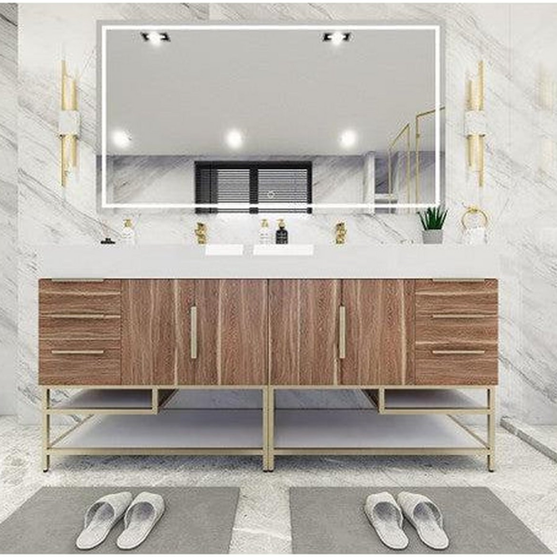 Elara 72" White Oak Freestanding Vanity With Double Reinforced White Acrylic Sinks