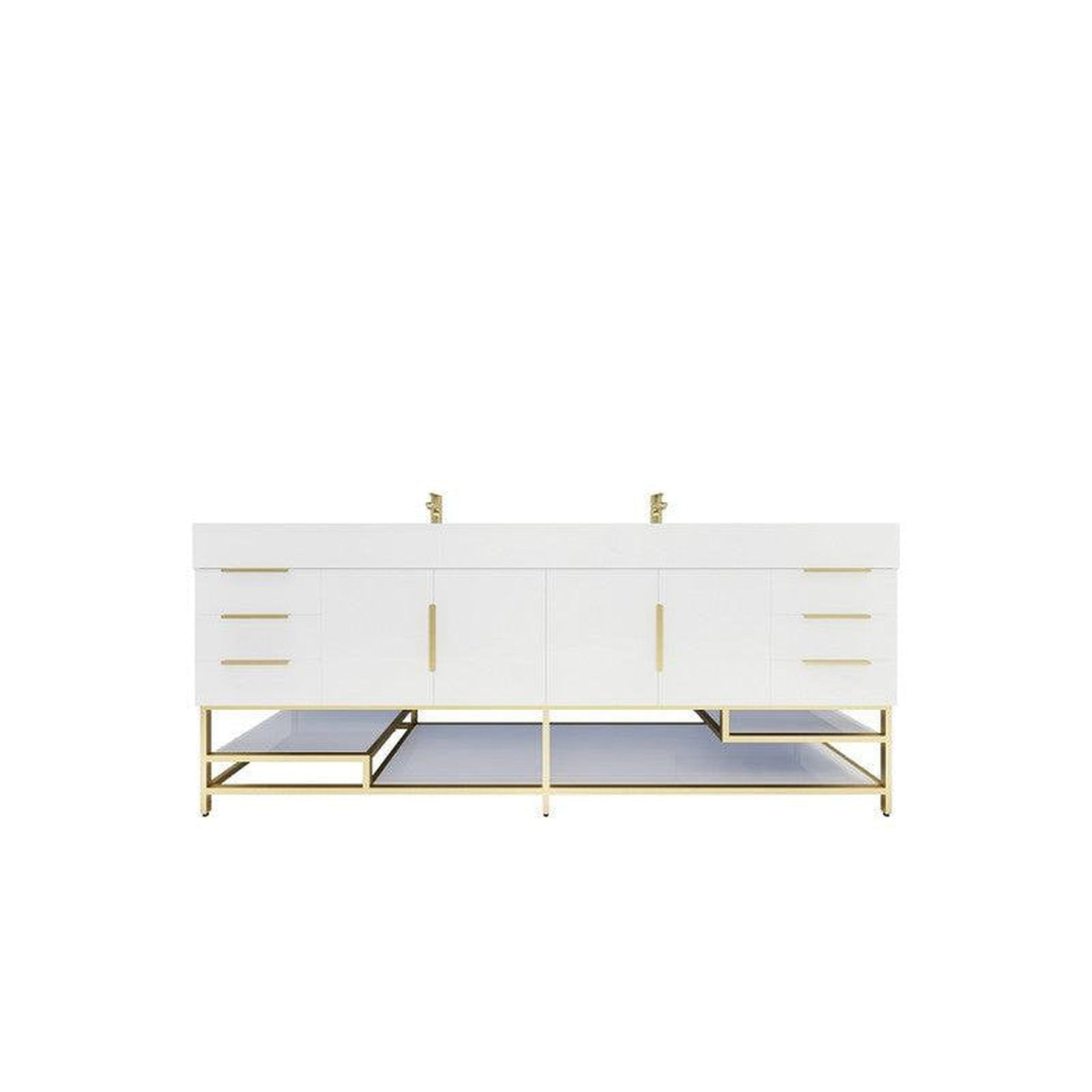 Elara 84" High Gloss White Freestanding Vanity With Double Reinforced White Acrylic Sinks