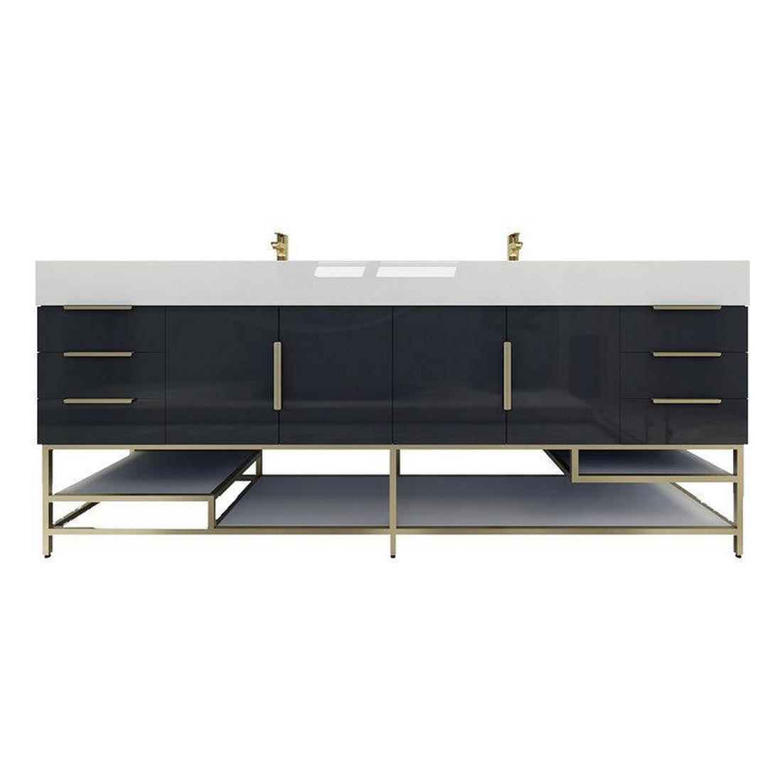 Elara 84" High Gloss Gray Freestanding Vanity With Double Reinforced White Acrylic Sinks