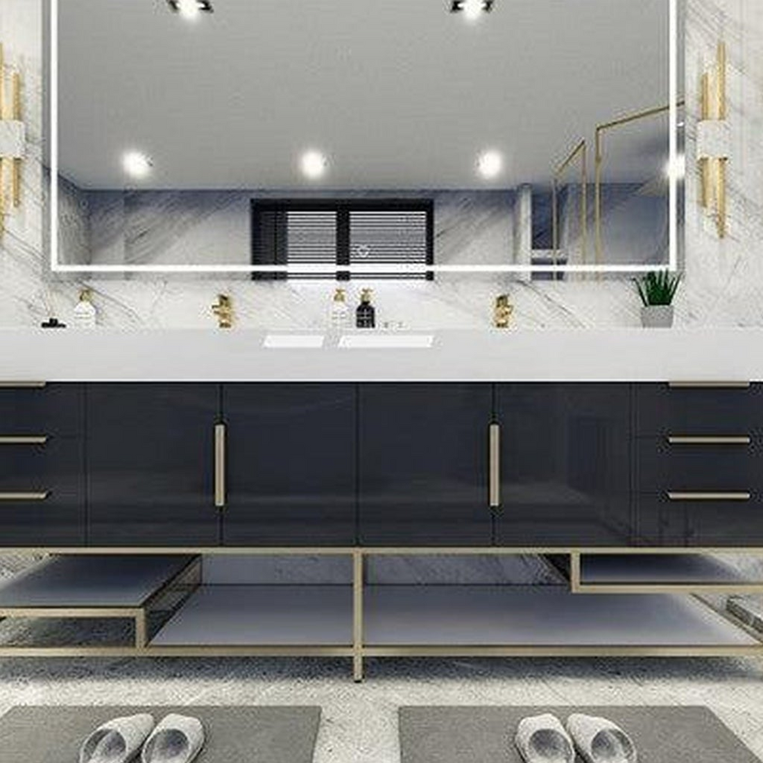 Elara 84" High Gloss Gray Freestanding Vanity With Double Reinforced White Acrylic Sinks