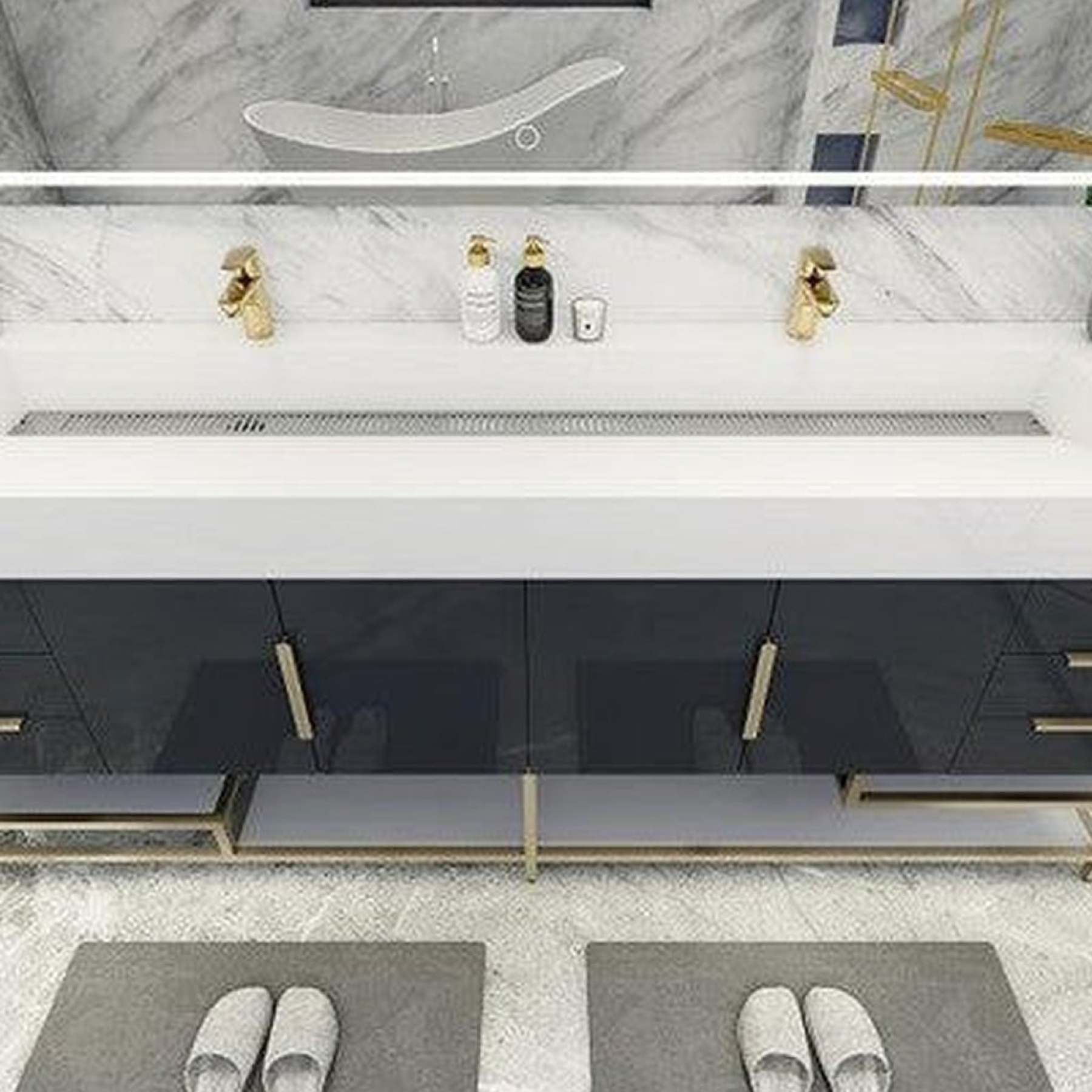 Elara 84" High Gloss Gray Freestanding Vanity With Double Reinforced White Acrylic Sinks