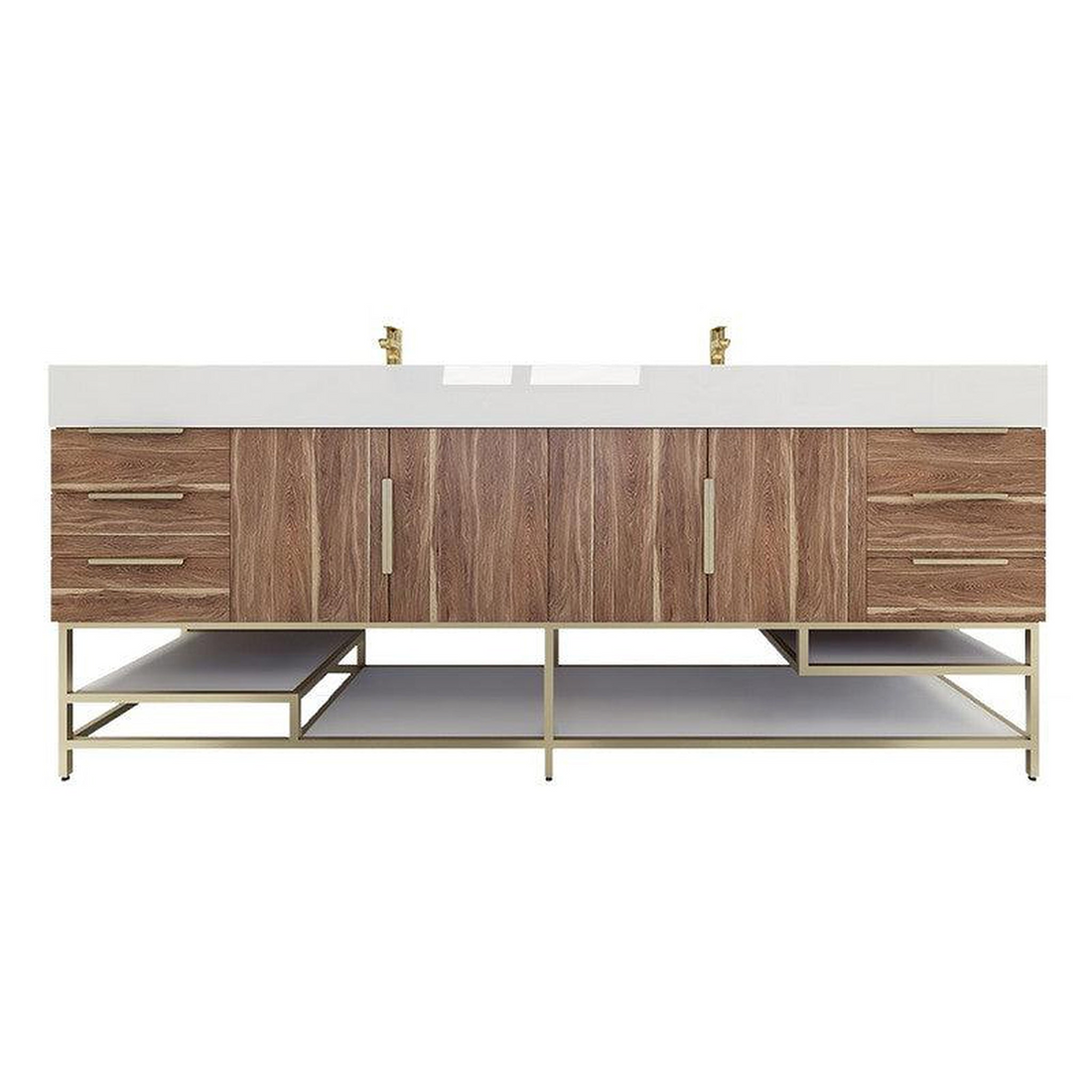 Elara 84" White Oak Freestanding Vanity With Double Reinforced White Acrylic Sinks
