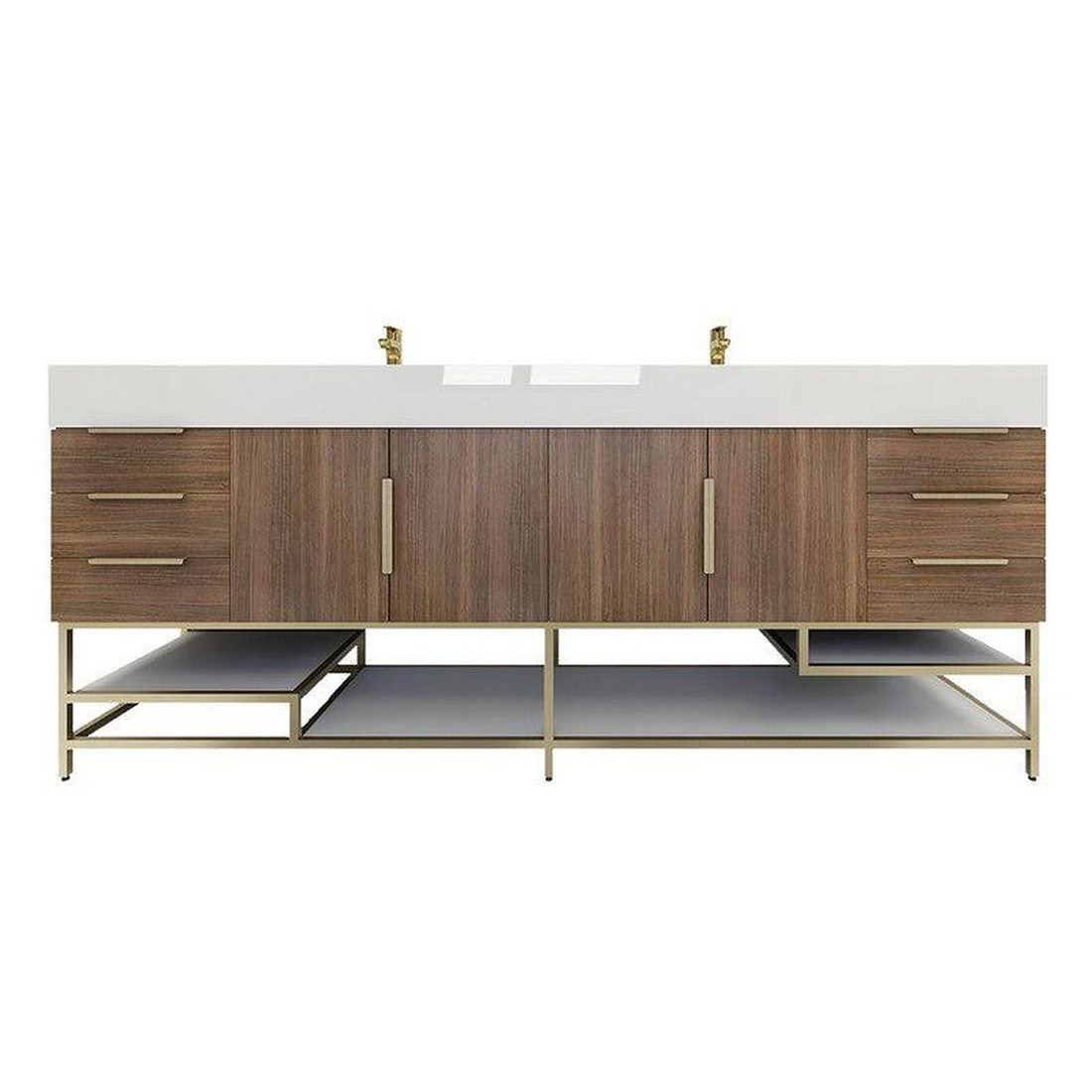 Elara 84" Rosewood Freestanding Vanity With Double Reinforced White Acrylic Sinks