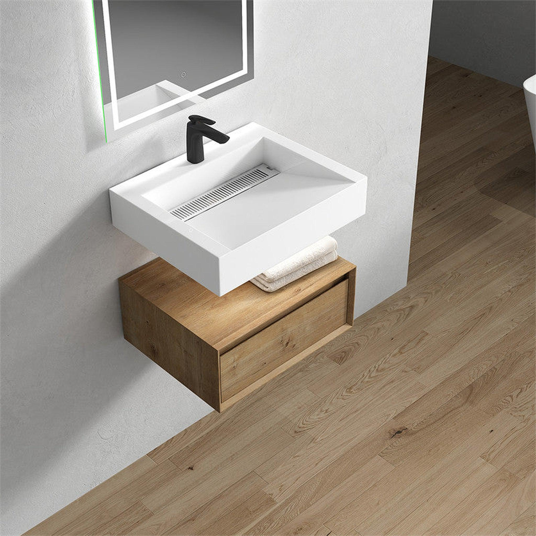 Aria 24" White Oak Floating Vanity With Single Reinforced White Acrylic Sink
