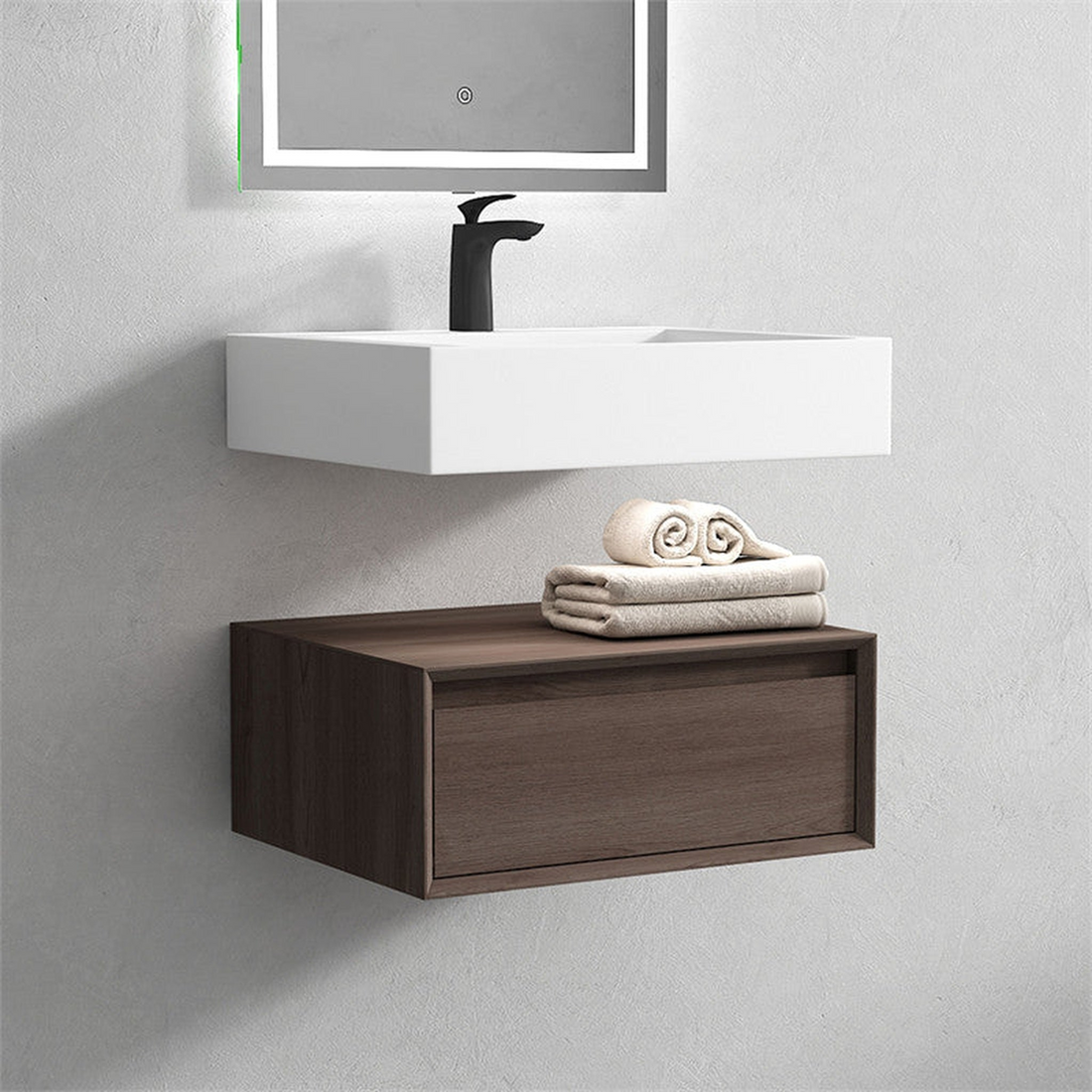 Aria 24" Red Oak Floating Vanity With Single Reinforced White Acrylic Sink