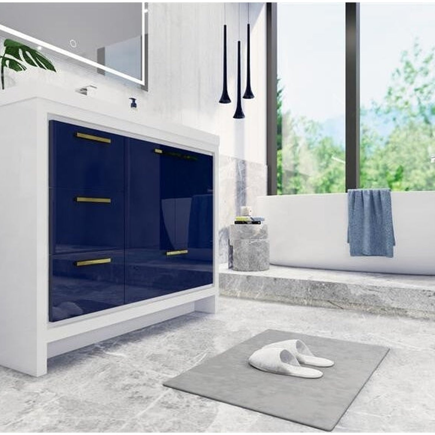 Amara 42" High Gloss Night Blue Freestanding Vanity With Left Side Drawers and Single Reinforced White Acrylic Sink