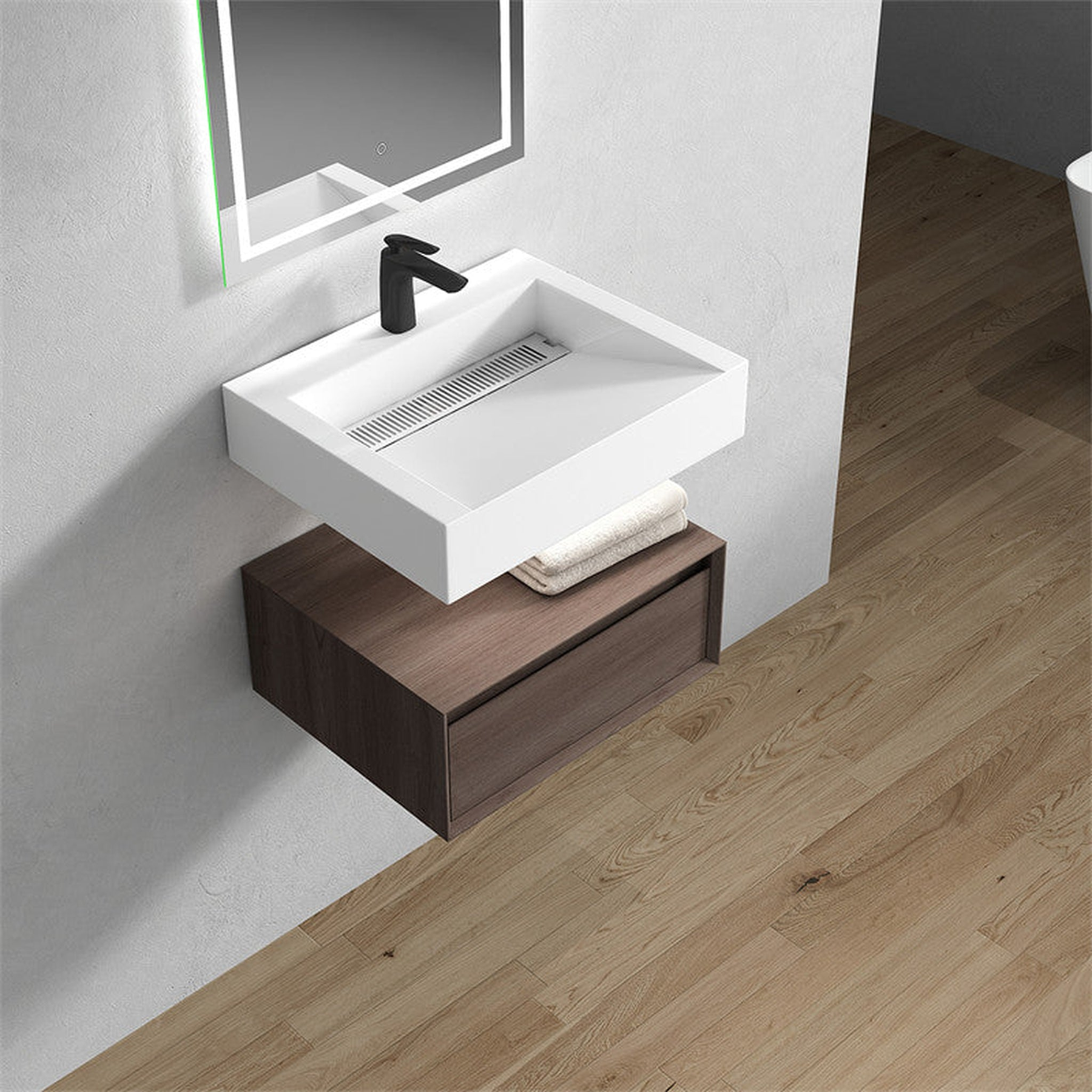 Aria 24" Red Oak Floating Vanity With Single Reinforced White Acrylic Sink