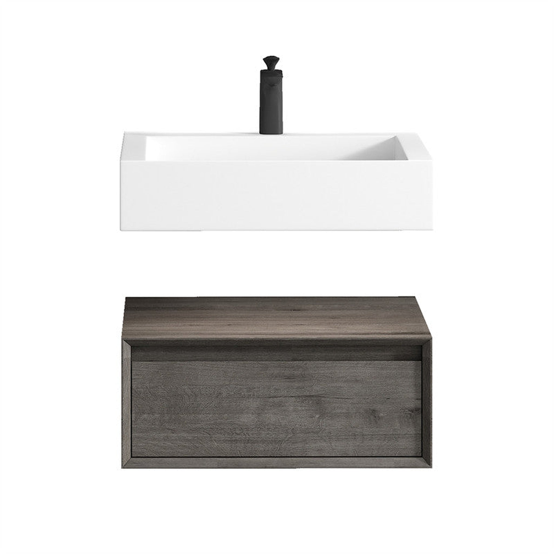 Aria 24" Smoke Oak Floating Vanity With Single Reinforced White Acrylic Sink