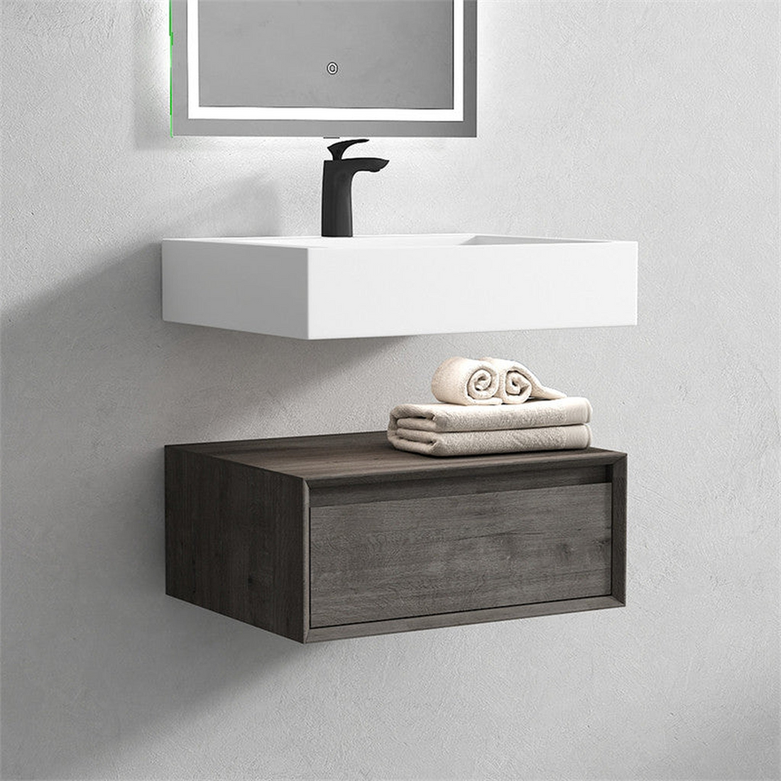 Aria 24" Smoke Oak Floating Vanity With Single Reinforced White Acrylic Sink
