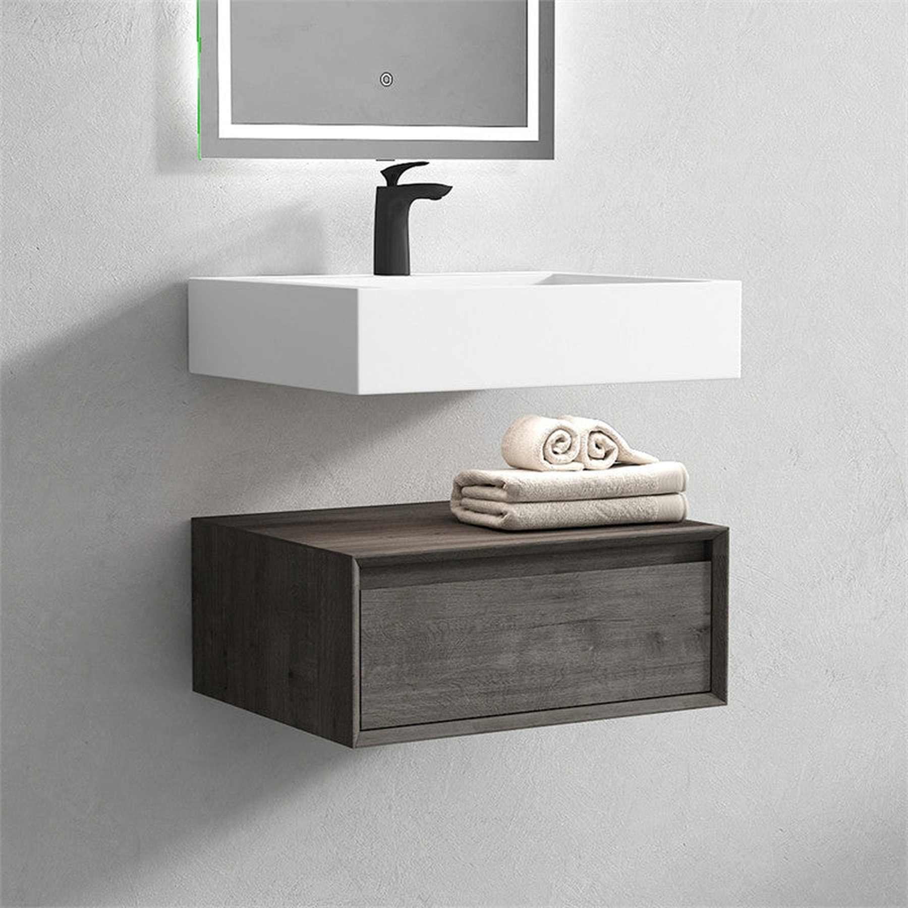 Aria 24" Smoke Oak Floating Vanity With Single Reinforced White Acrylic Sink