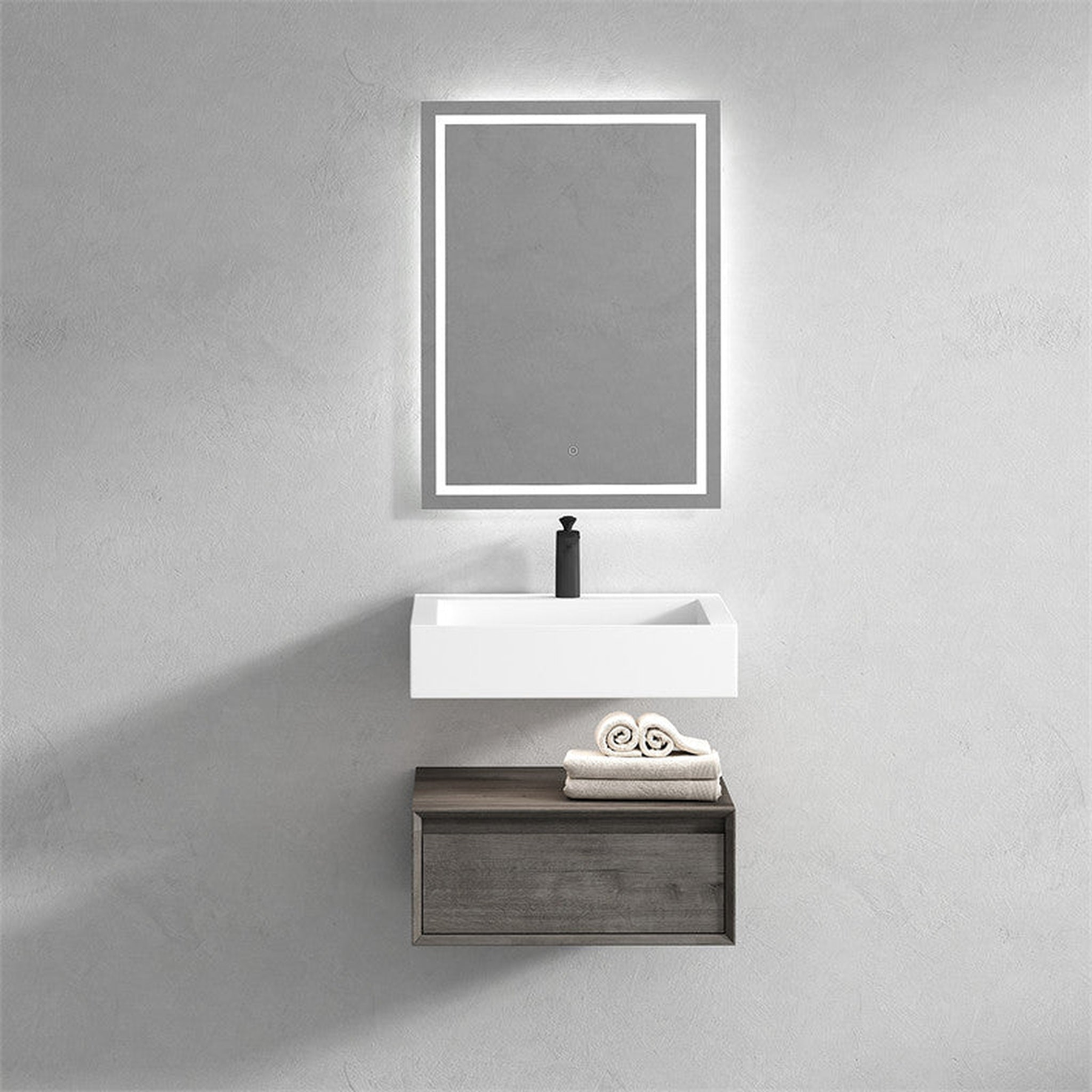 Aria 24" Smoke Oak Floating Vanity With Single Reinforced White Acrylic Sink