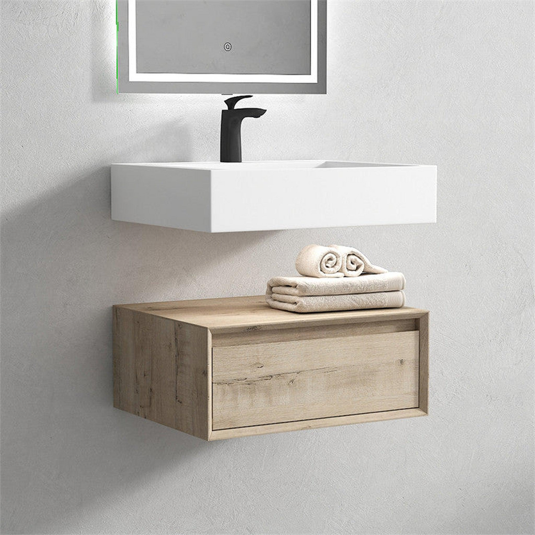 Aria 24" Light Oak Floating Vanity With Single Reinforced White Acrylic Sink